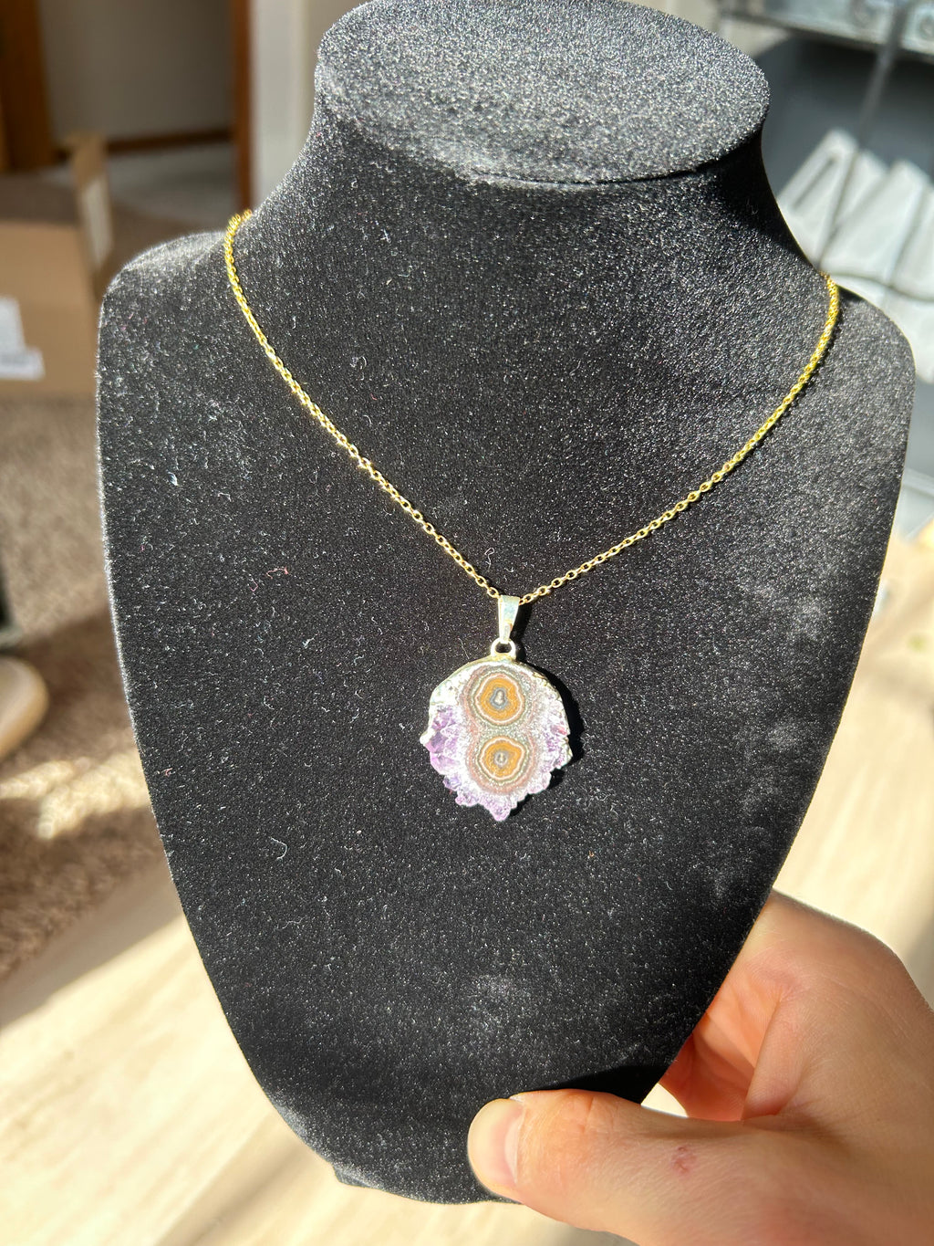 Uruguayan Amethyst Stalactite Slice Crystal Pendant with Necklace (2)