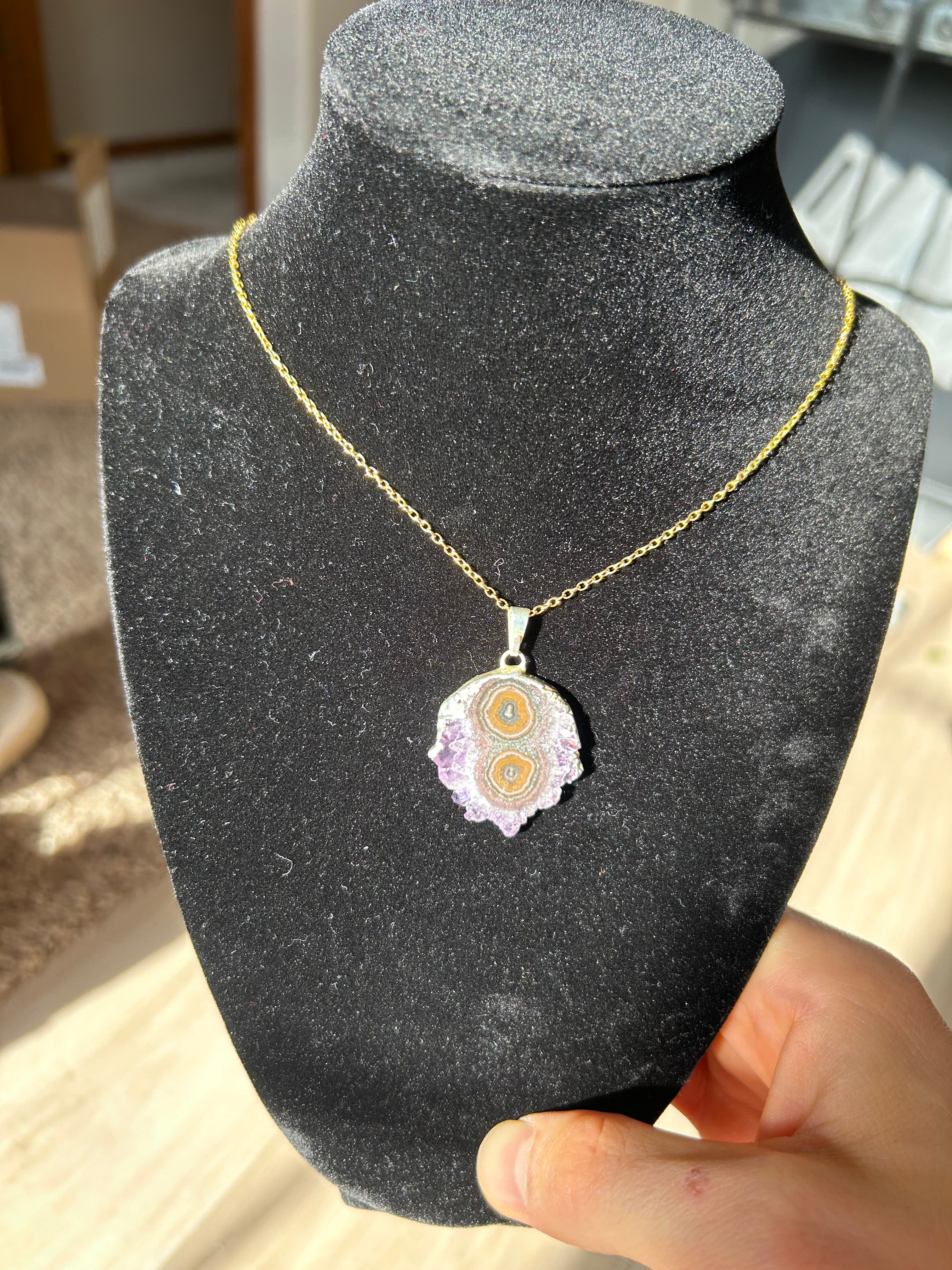 Uruguayan Amethyst Stalactite Slice Crystal Pendant with Necklace (2)