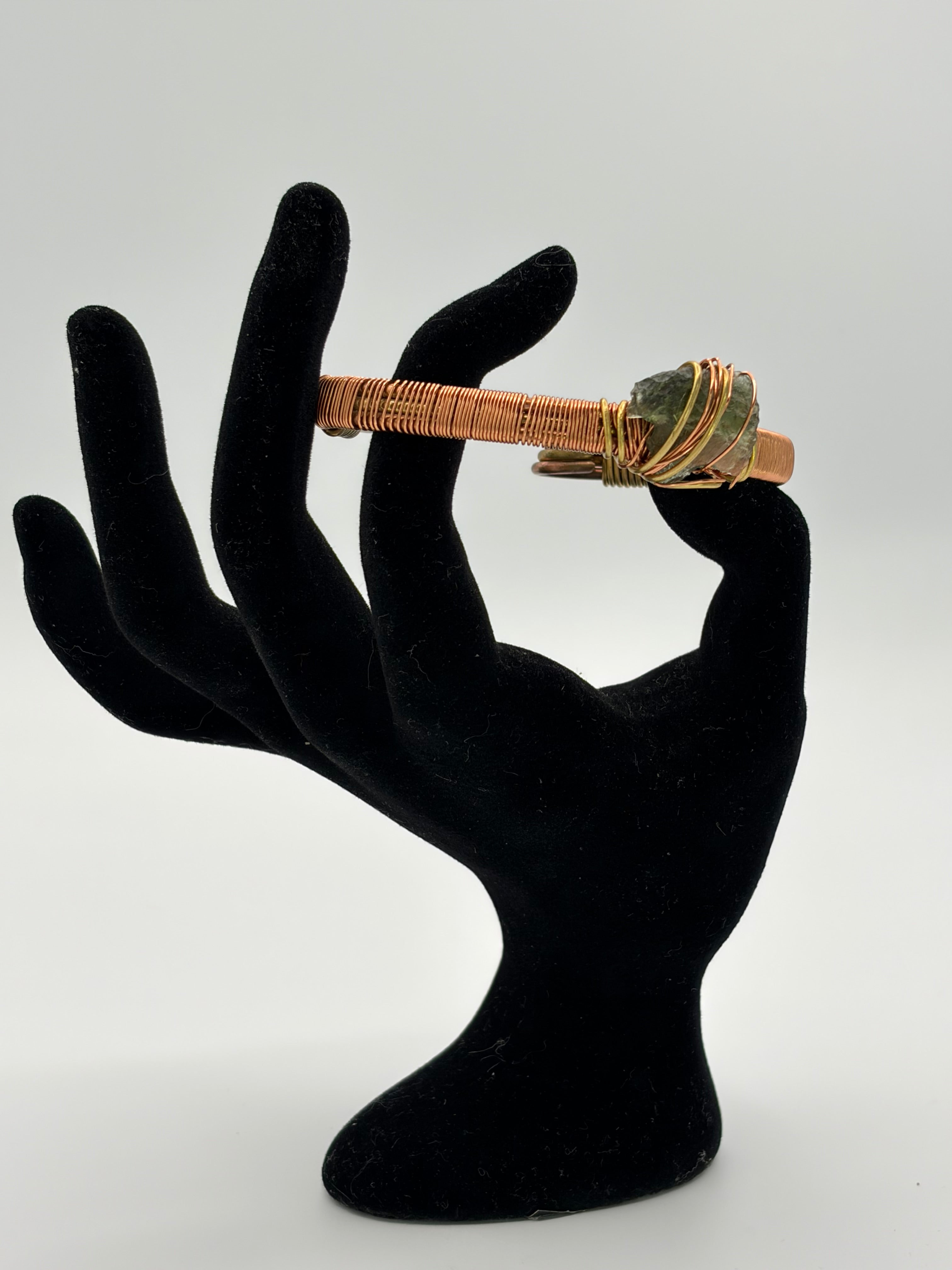 Handmade Copper-Brass Bracelet with Moldavite
