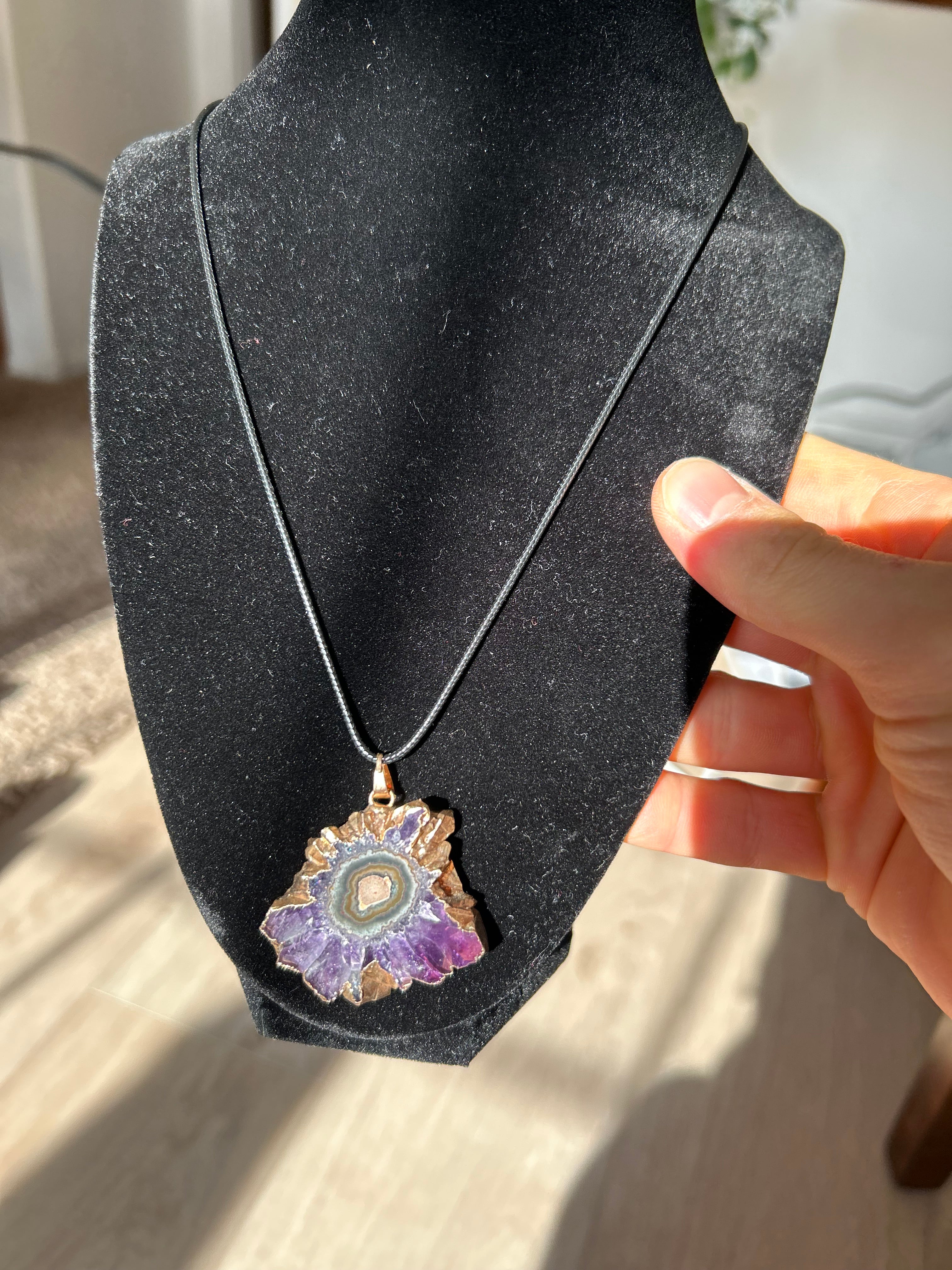 Uruguayan Amethyst Stalactite Slice Crystal Pendant with Necklace (7)