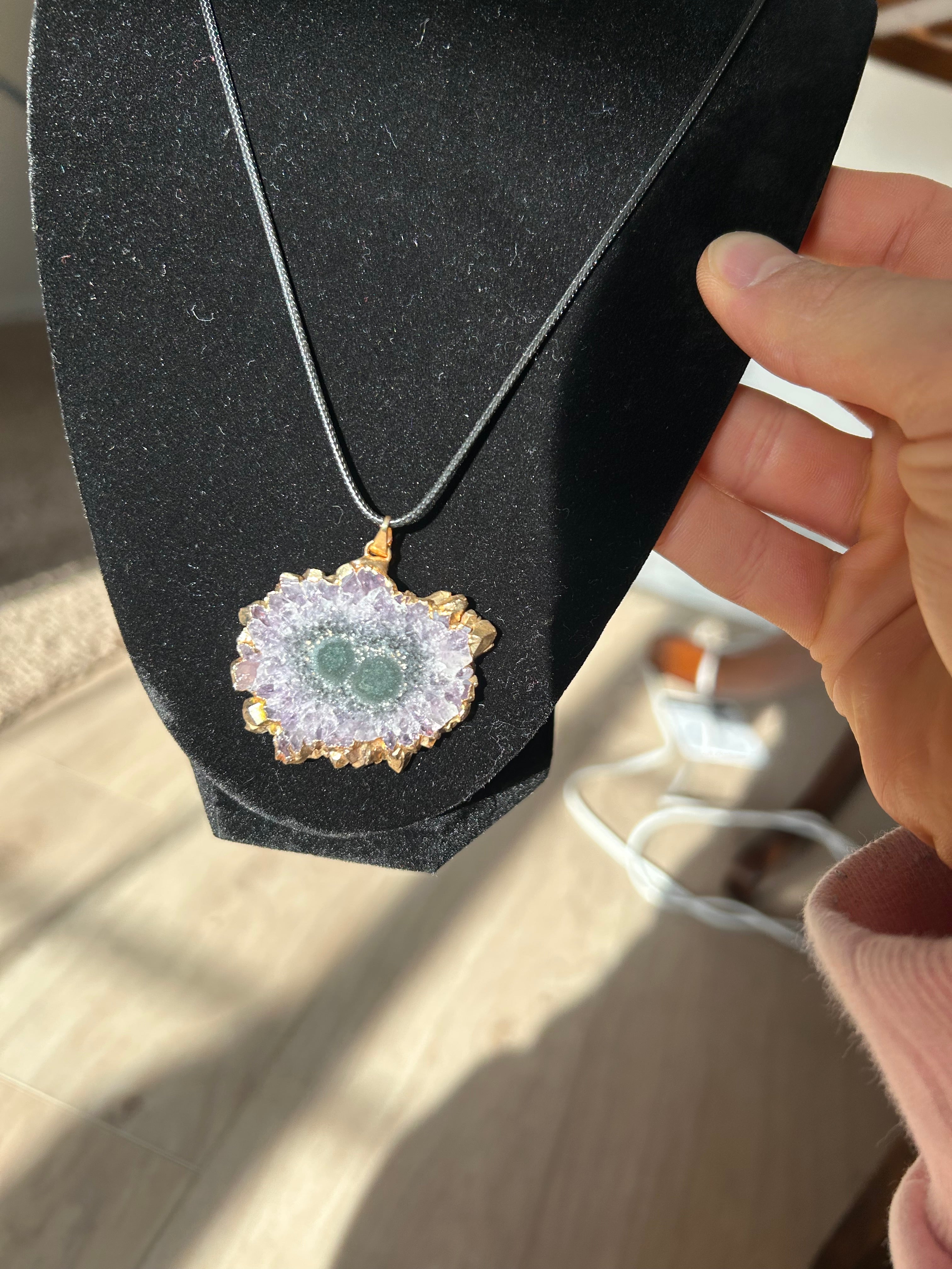 Uruguayan Amethyst Stalactite Slice Crystal Pendant with Necklace (6)