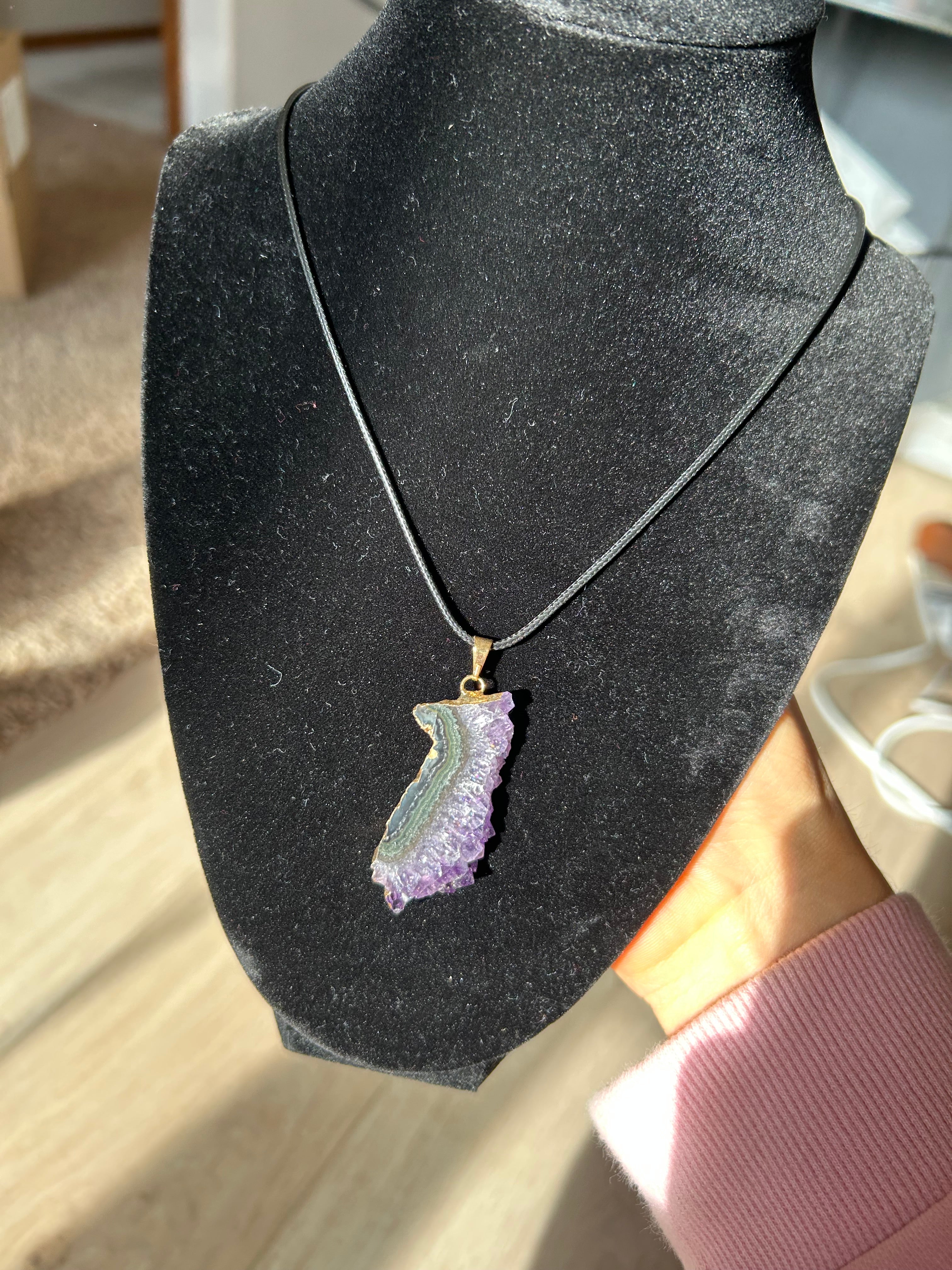 Uruguayan Amethyst Stalactite Slice Crystal Pendant with Necklace (3)