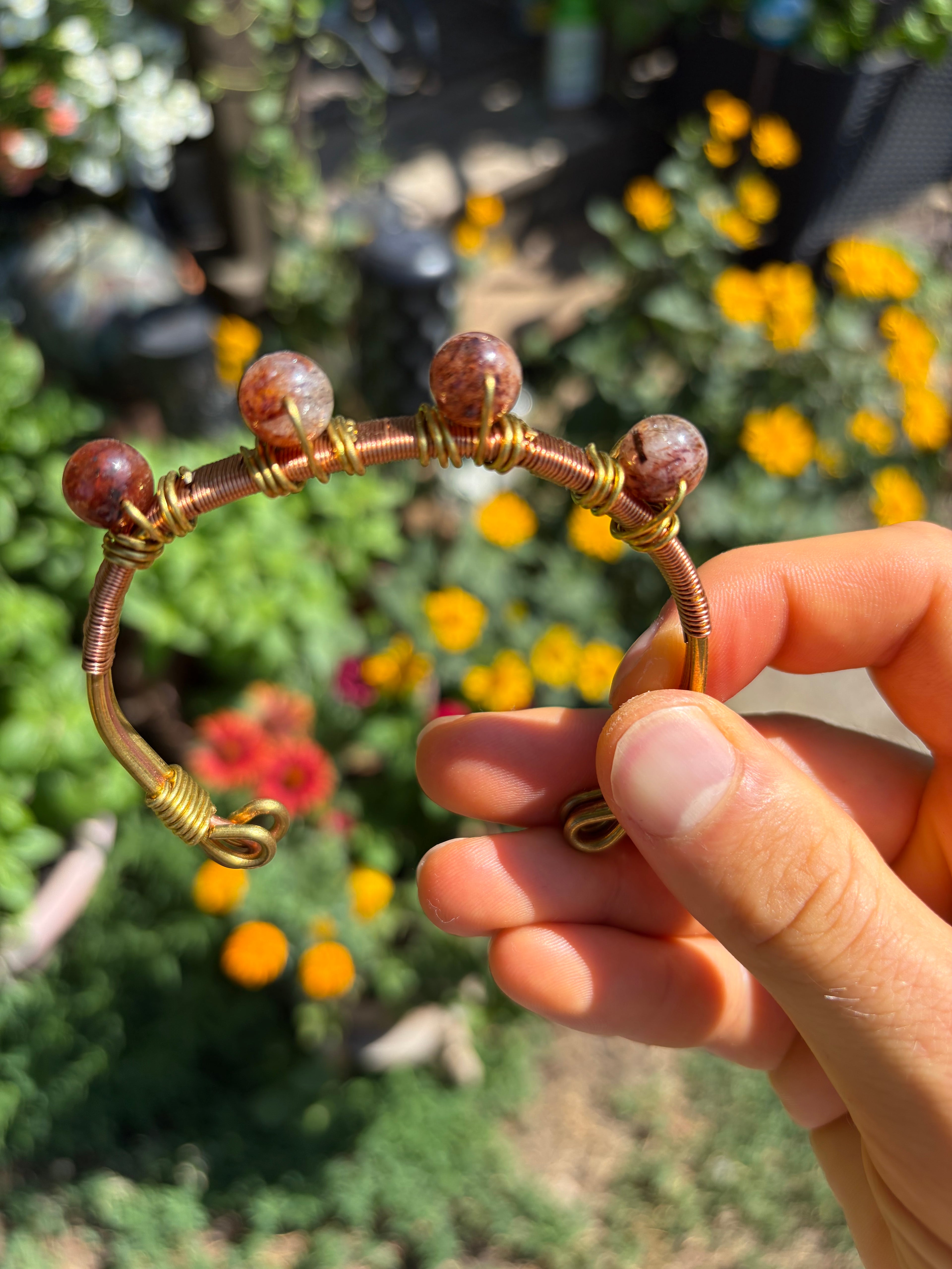 Hand-Made Fire Quartz Copper-Brass Bracelet