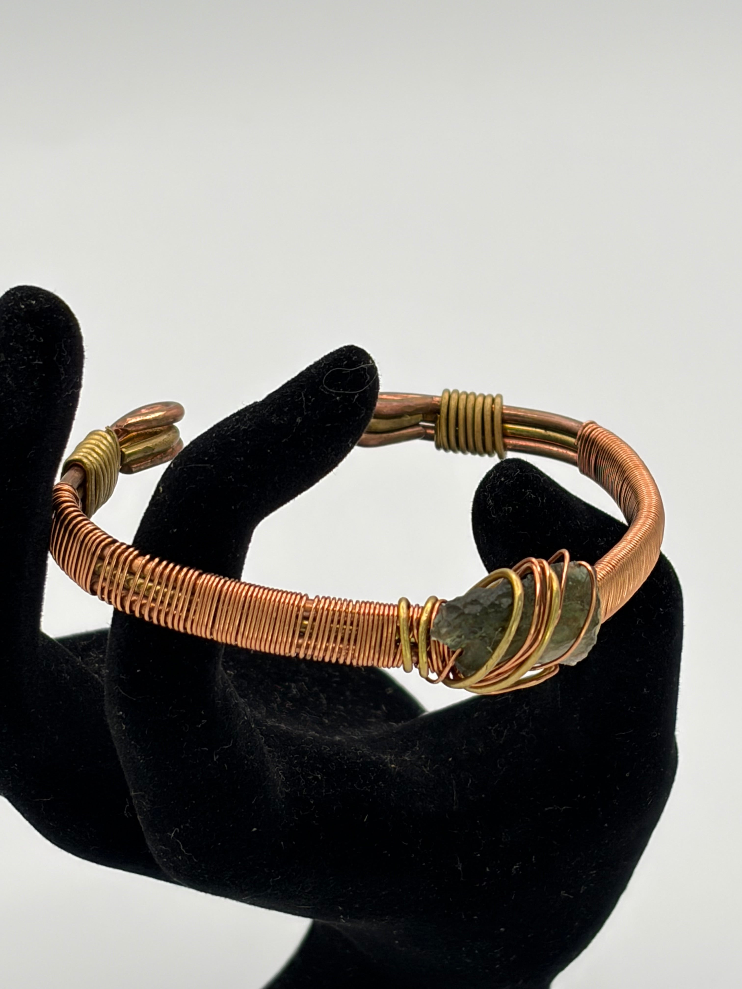 Handmade Copper-Brass Bracelet with Moldavite