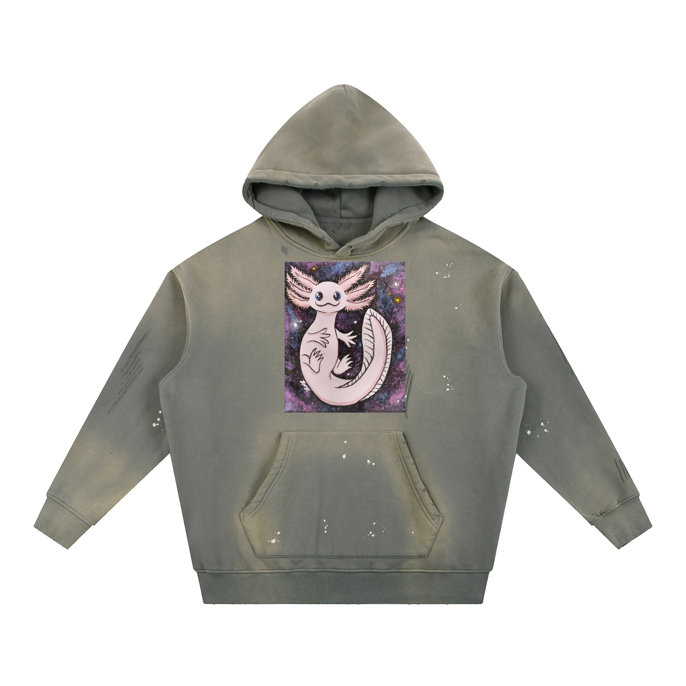 Axolotl Vintage Washed Frayed Fleece Hoodie