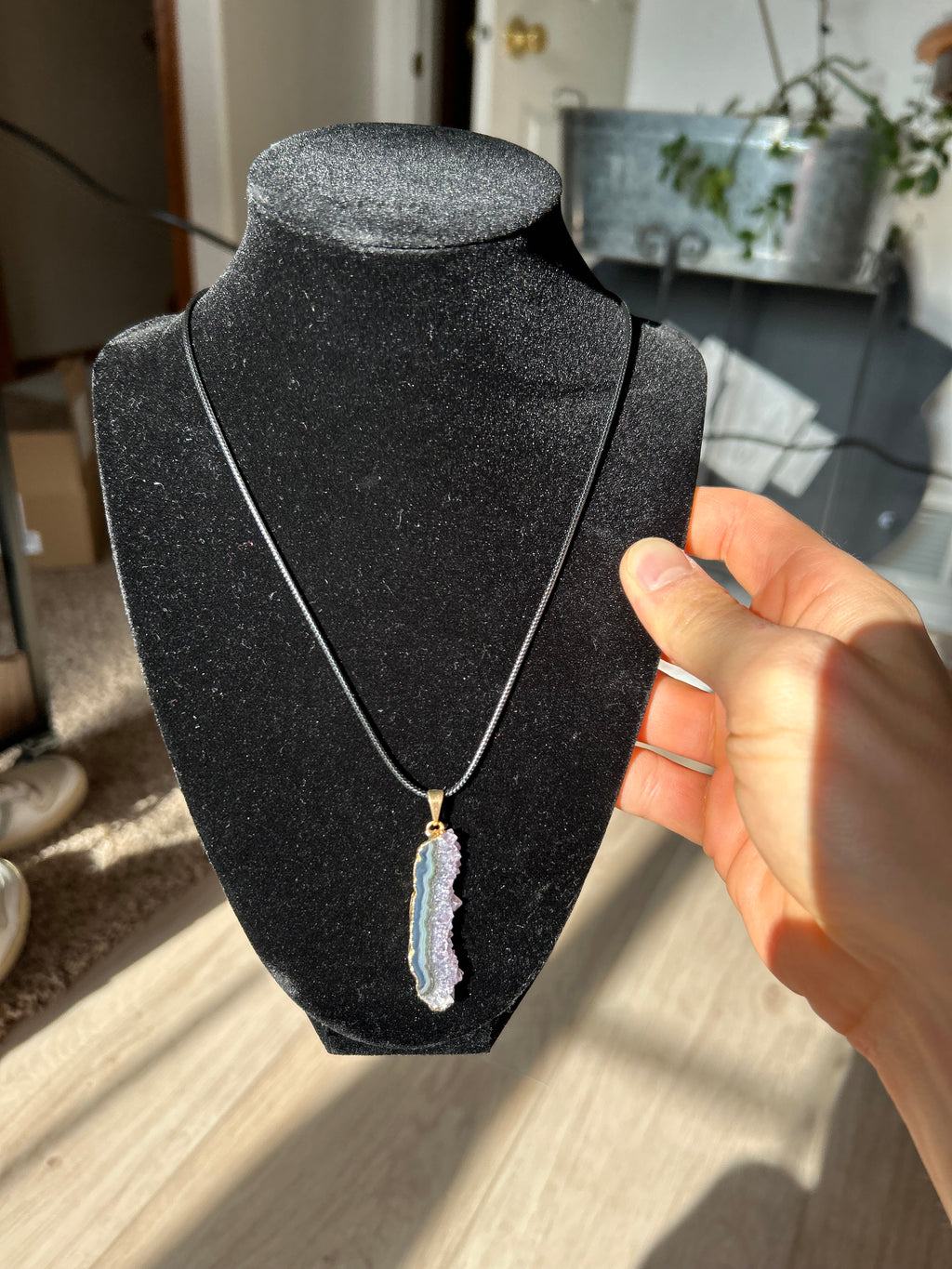 Uruguayan Amethyst Stalactite Slice Crystal Pendant with Necklace (8)