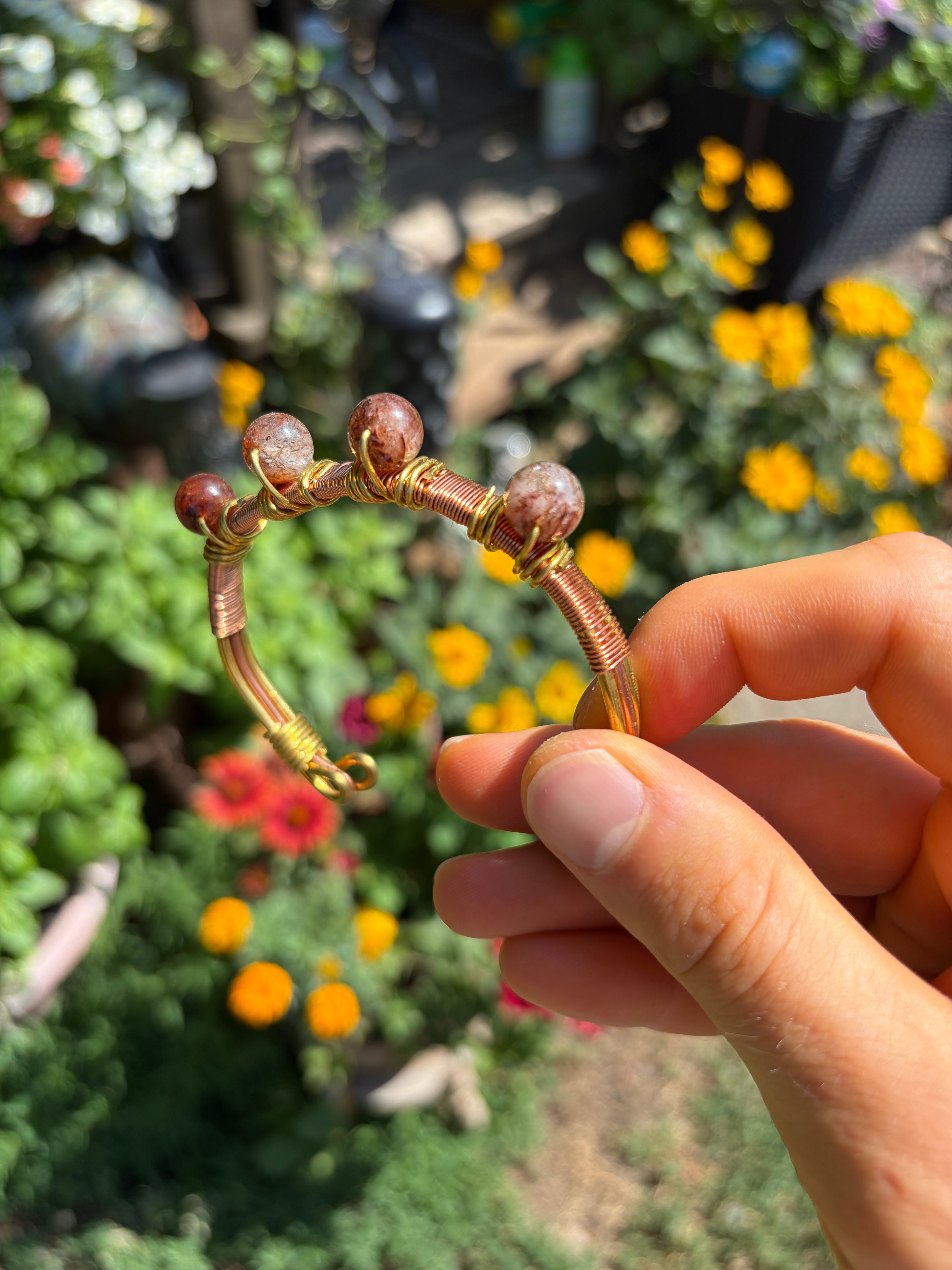 Hand-Made Fire Quartz Copper-Brass Bracelet