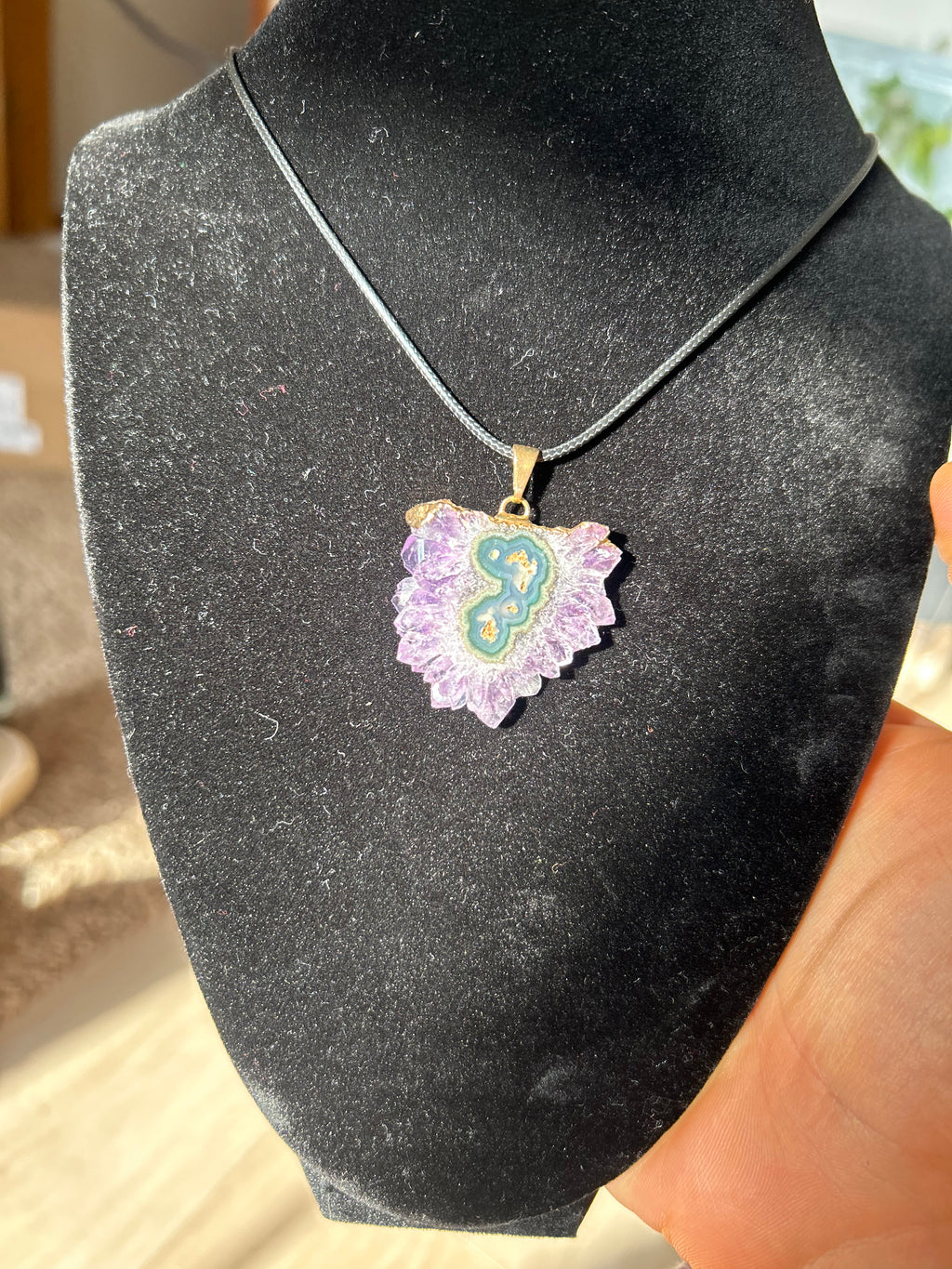 Uruguayan Amethyst Stalactite Slice Crystal Pendant with Necklace (1)