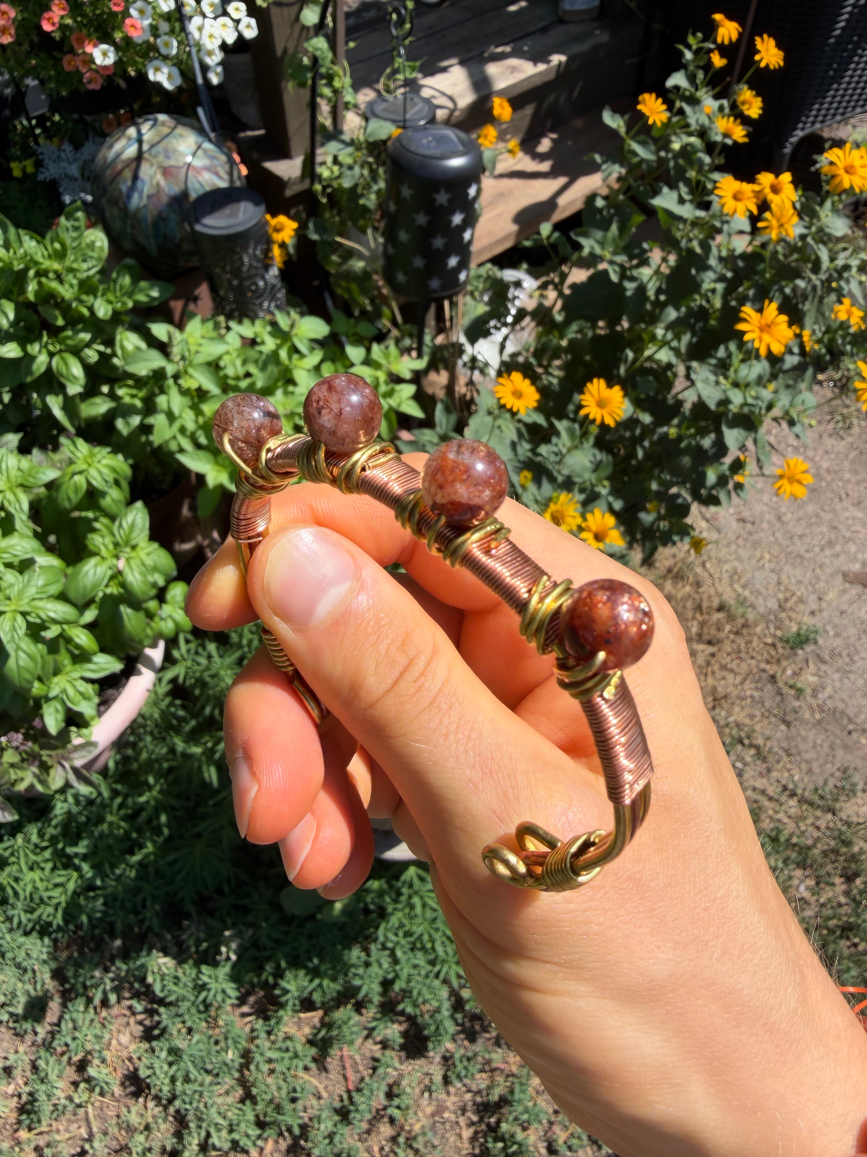 Hand-Made Fire Quartz Copper-Brass Bracelet