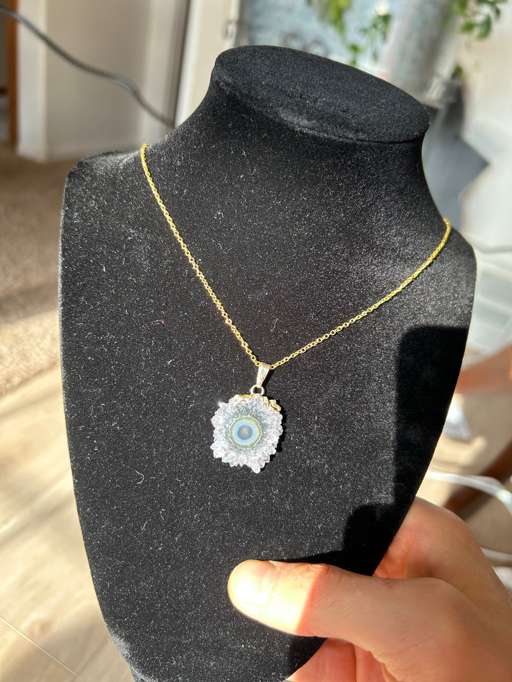 Uruguayan Amethyst Stalactite Slice Crystal Pendant with Necklace (4)