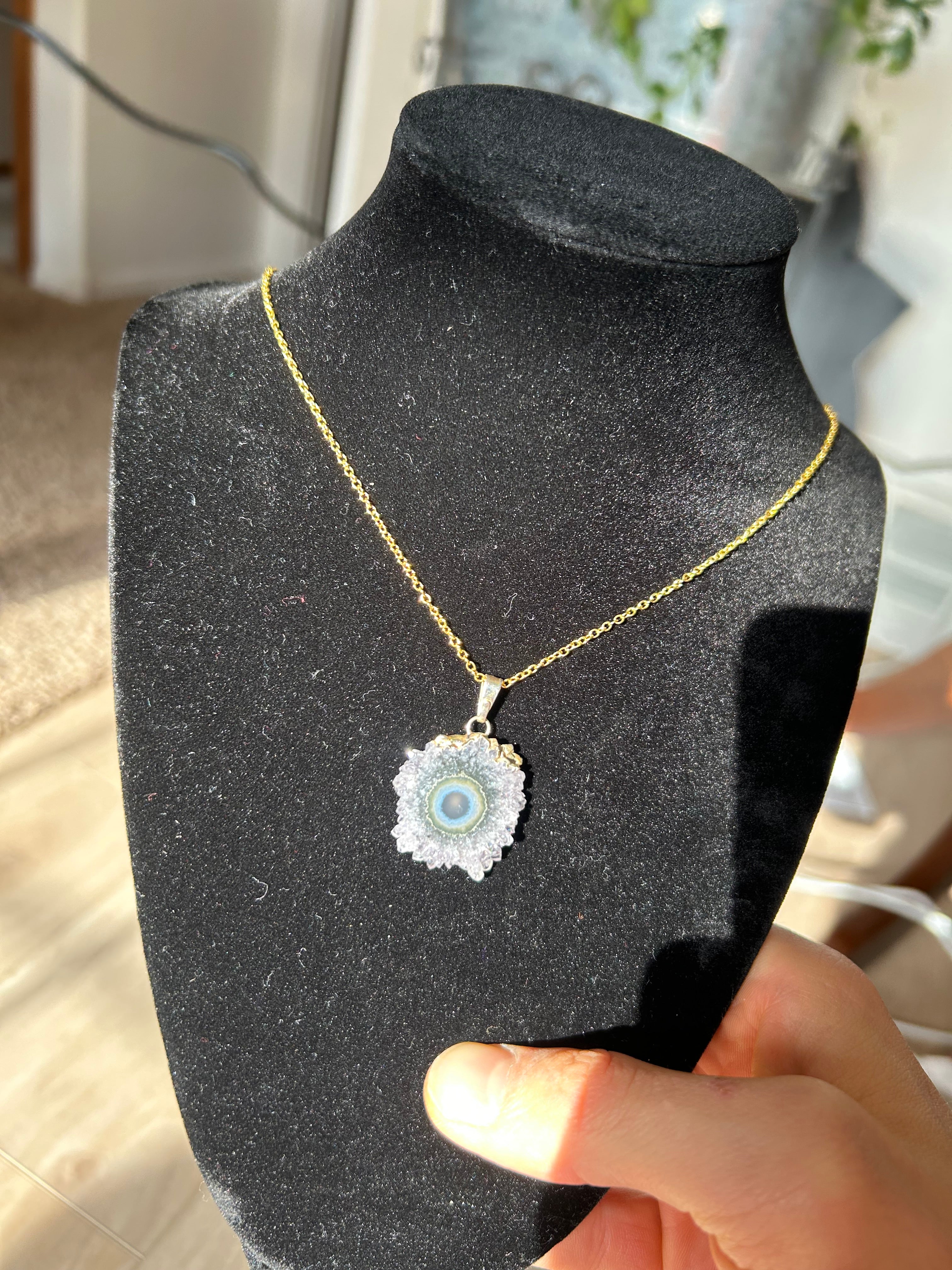 Uruguayan Amethyst Stalactite Slice Crystal Pendant with Necklace (4)