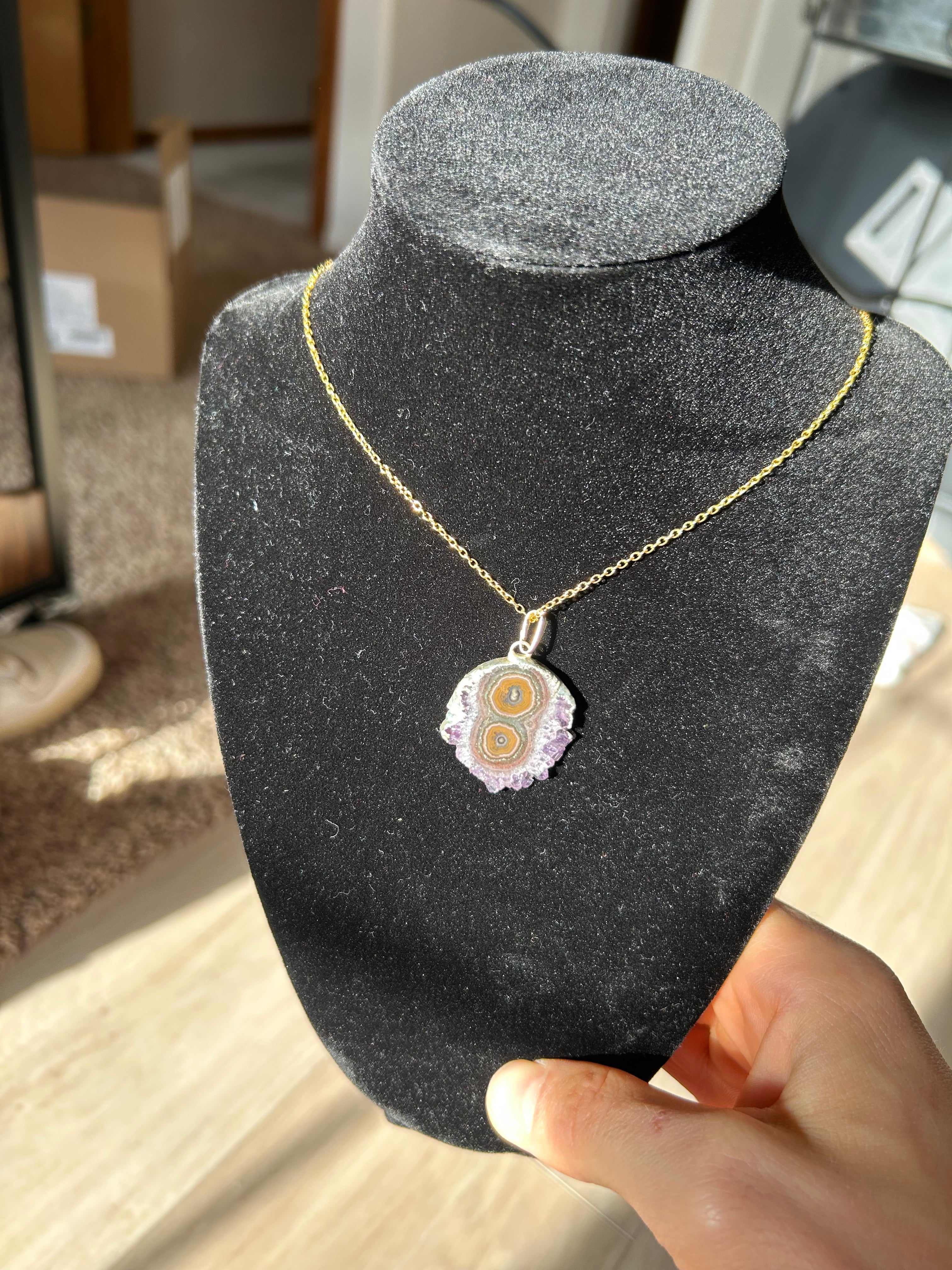 Uruguayan Amethyst Stalactite Slice Crystal Pendant with Necklace (2)