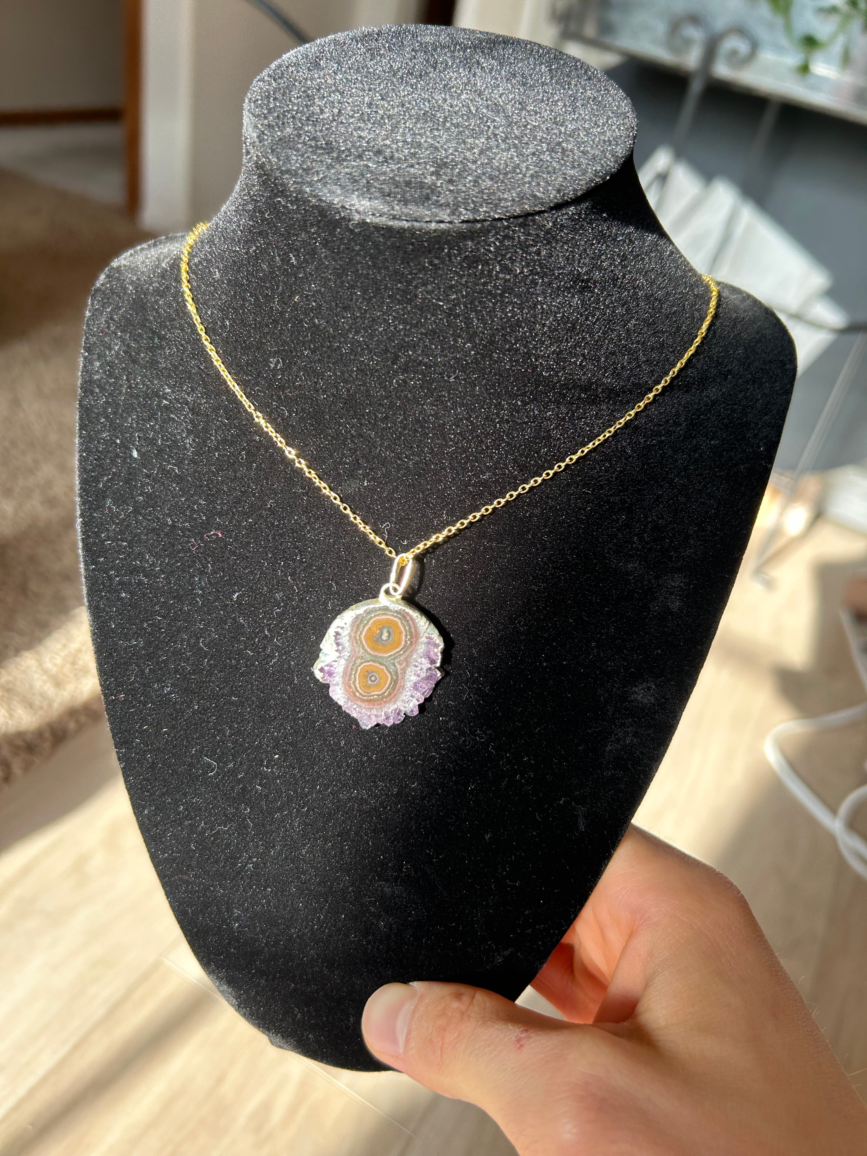 Uruguayan Amethyst Stalactite Slice Crystal Pendant with Necklace (2)