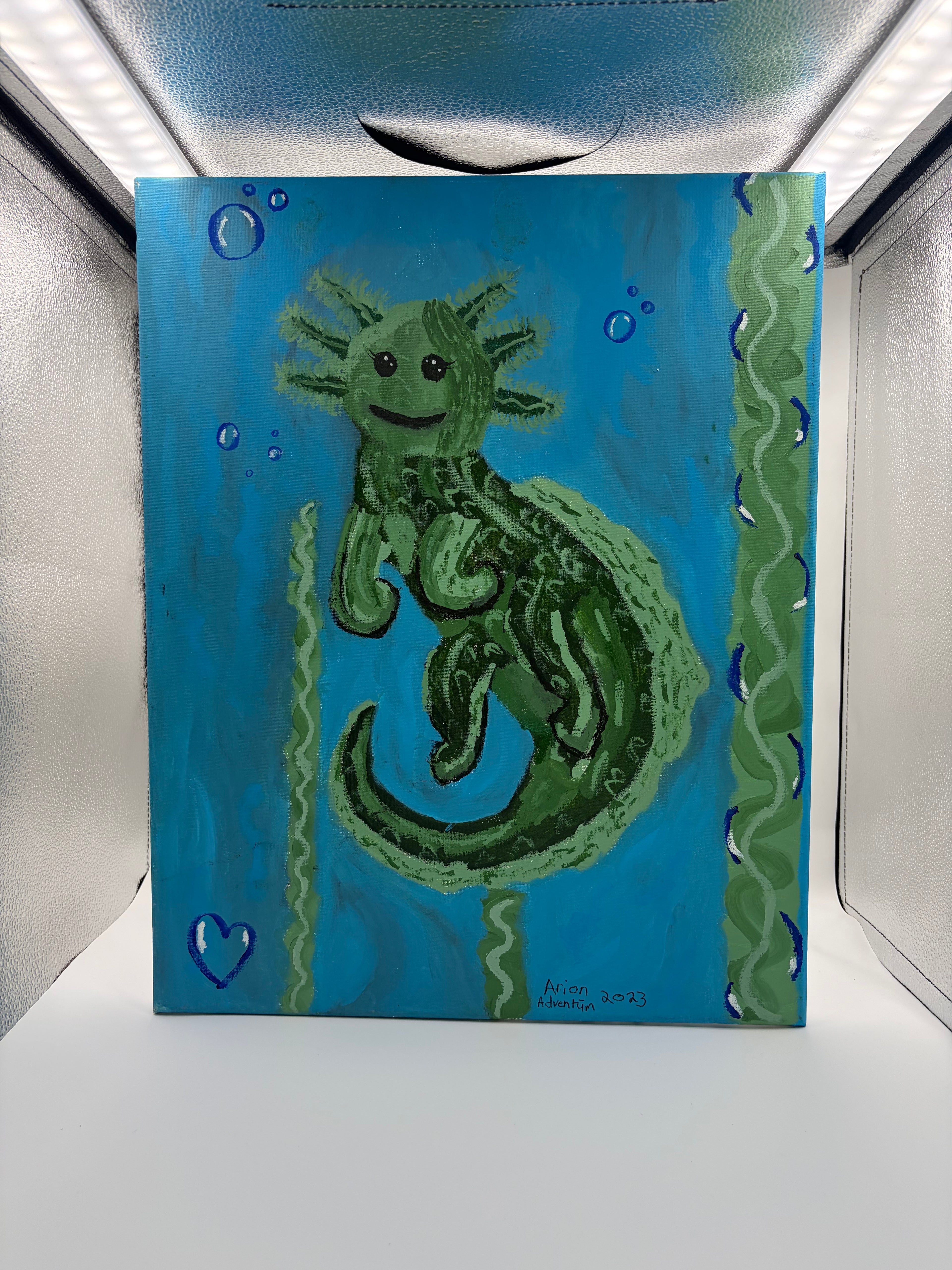 “Axolotl in Flow” Original Canvas Art By Arion