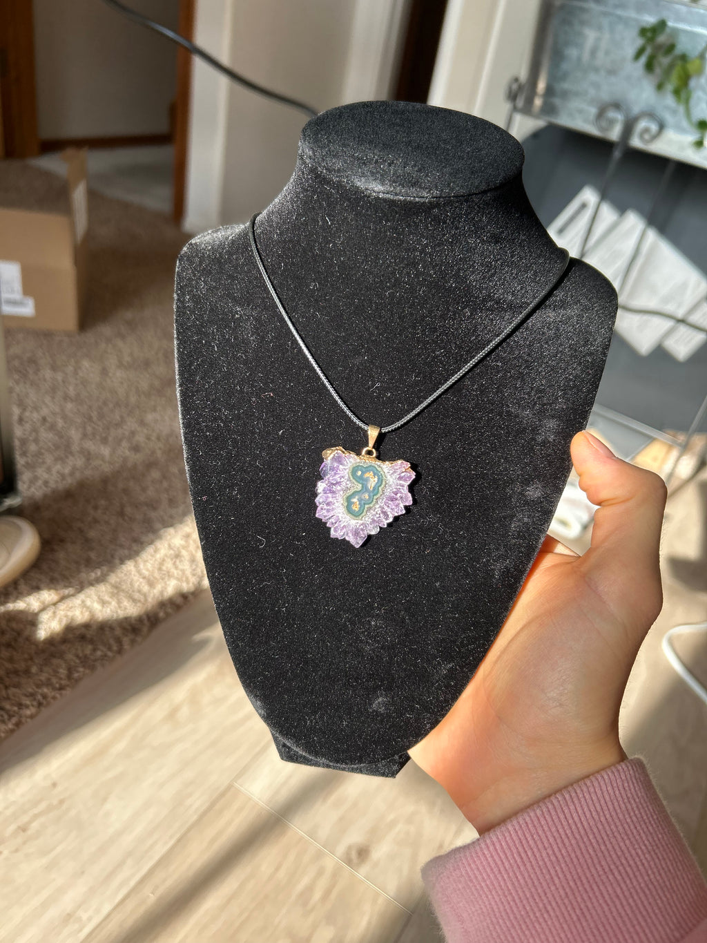 Uruguayan Amethyst Stalactite Slice Crystal Pendant with Necklace (1)