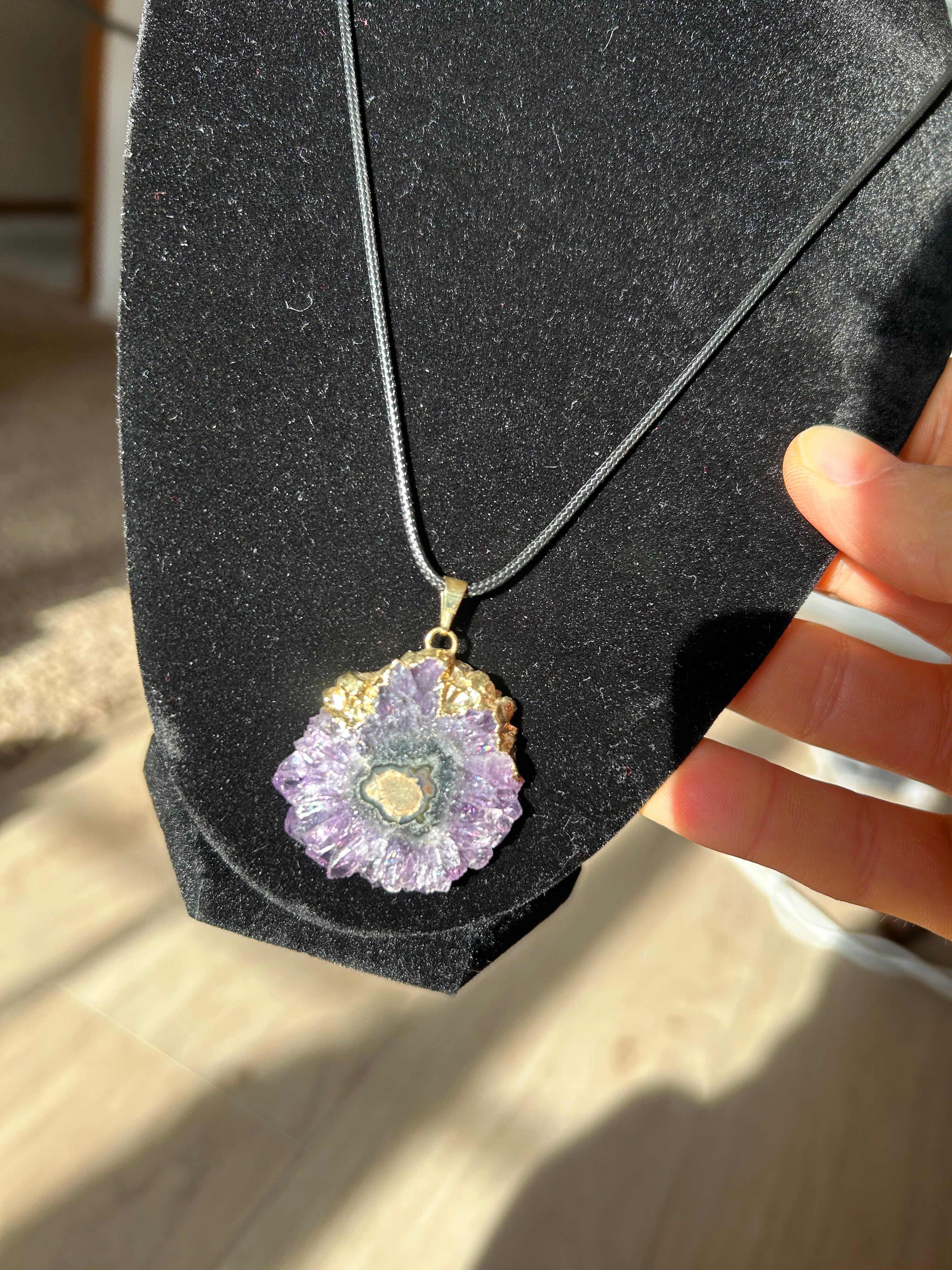 Uruguayan Amethyst Stalactite Slice Crystal Pendant with Necklace (5)