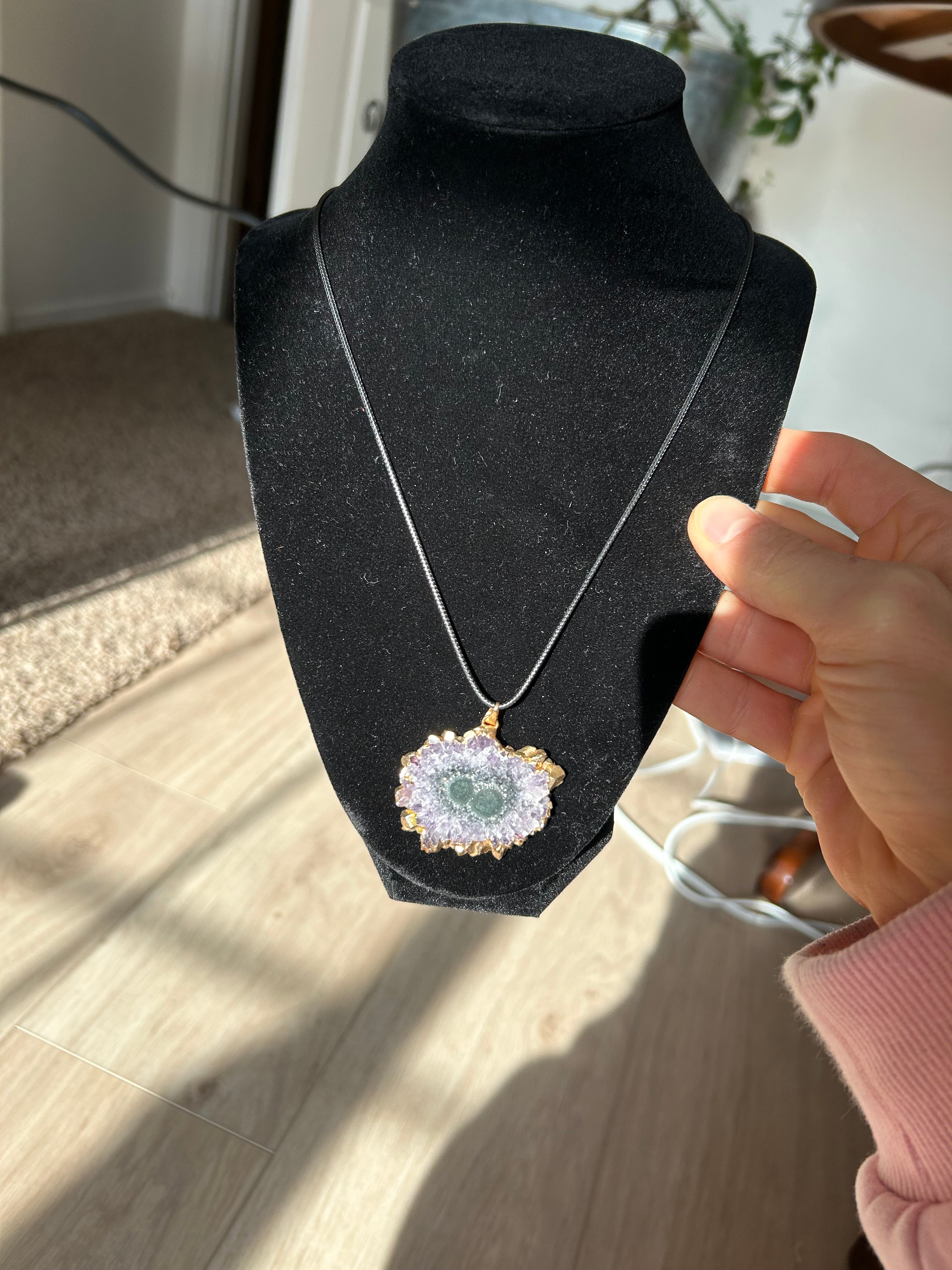 Uruguayan Amethyst Stalactite Slice Crystal Pendant with Necklace (6)