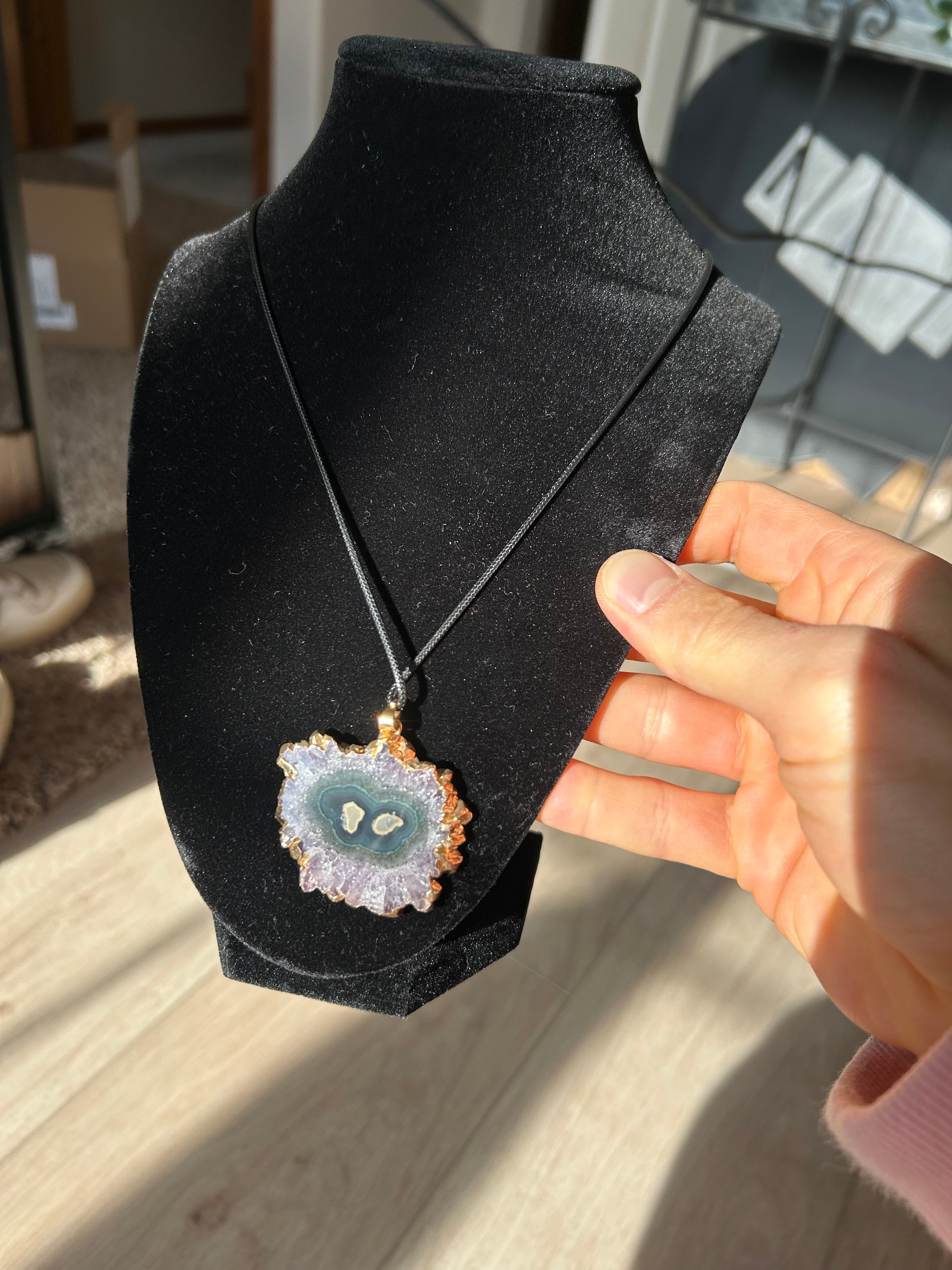 Uruguayan Amethyst Stalactite Slice Crystal Pendant with Necklace (6)