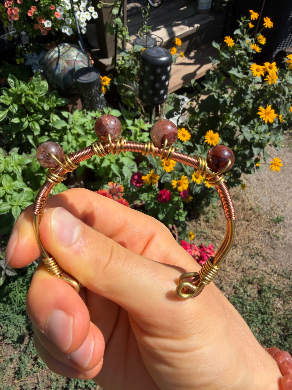 Hand-Made Fire Quartz Copper-Brass Bracelet