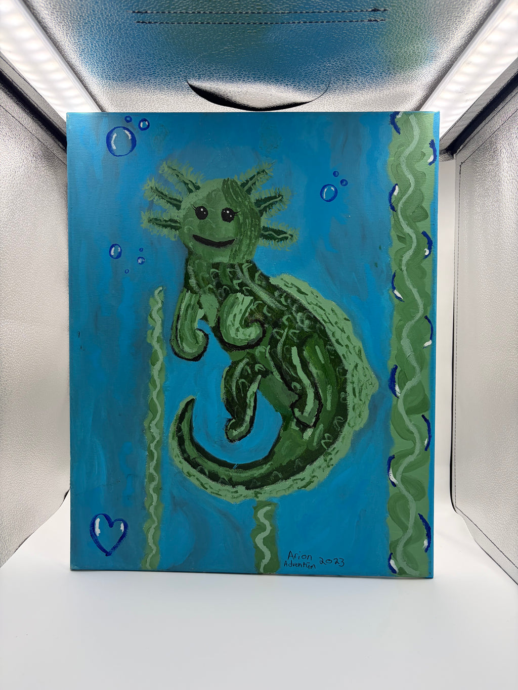 “Axolotl in Flow” Original Canvas Art By Arion