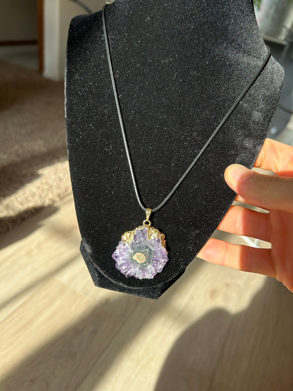 Uruguayan Amethyst Stalactite Slice Crystal Pendant with Necklace (5)