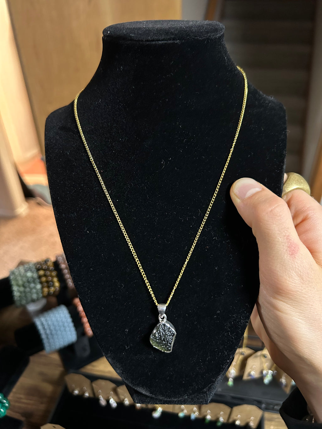 Moldavite Czech Republic Pendant Necklace .925 Silver