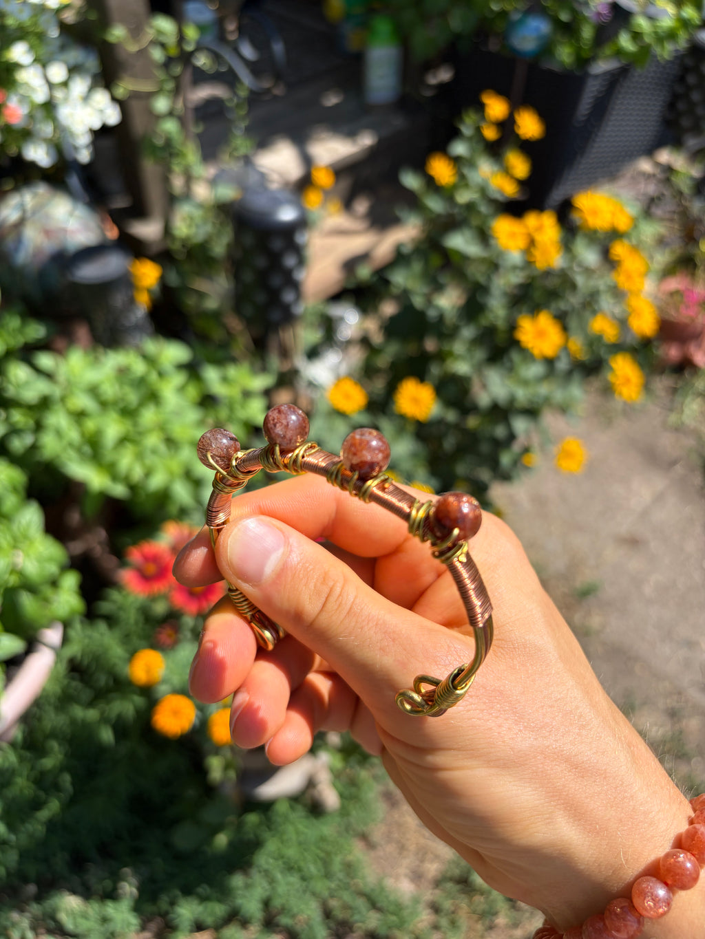 Hand-Made Fire Quartz Copper-Brass Bracelet