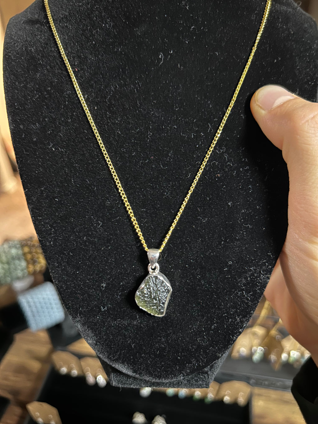 Moldavite Czech Republic Pendant Necklace .925 Silver