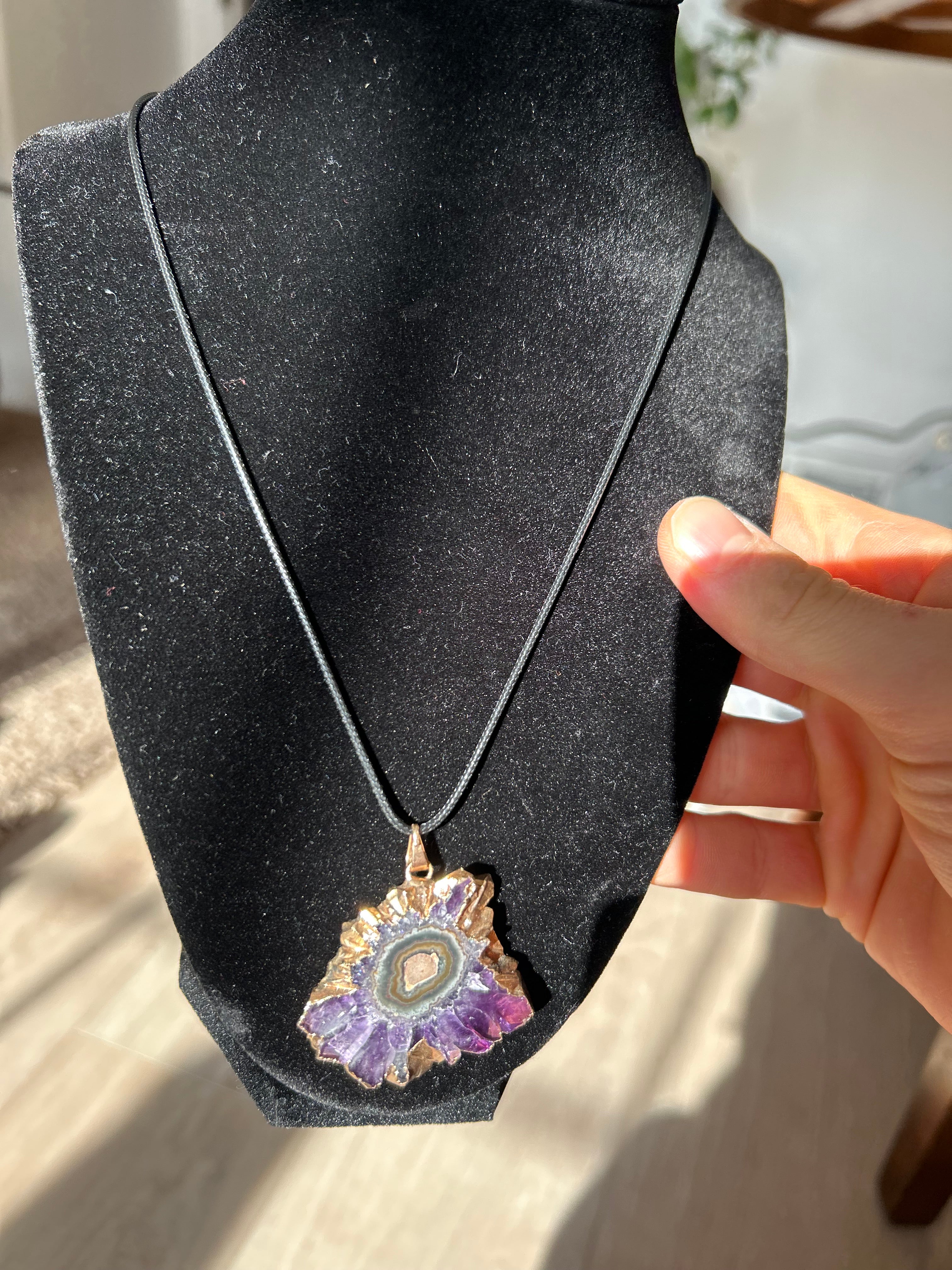 Uruguayan Amethyst Stalactite Slice Crystal Pendant with Necklace (7)