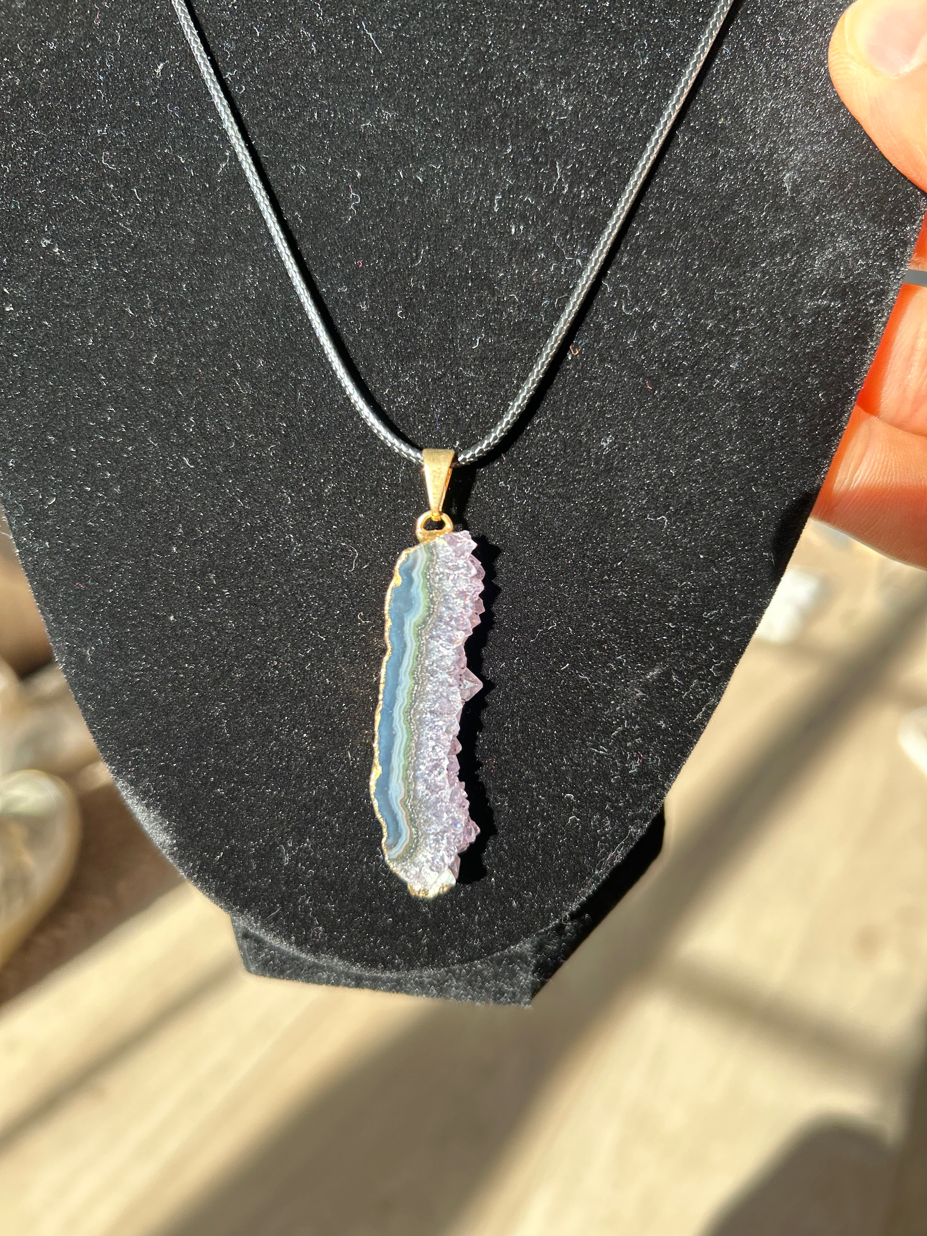 Uruguayan Amethyst Stalactite Slice Crystal Pendant with Necklace (8)