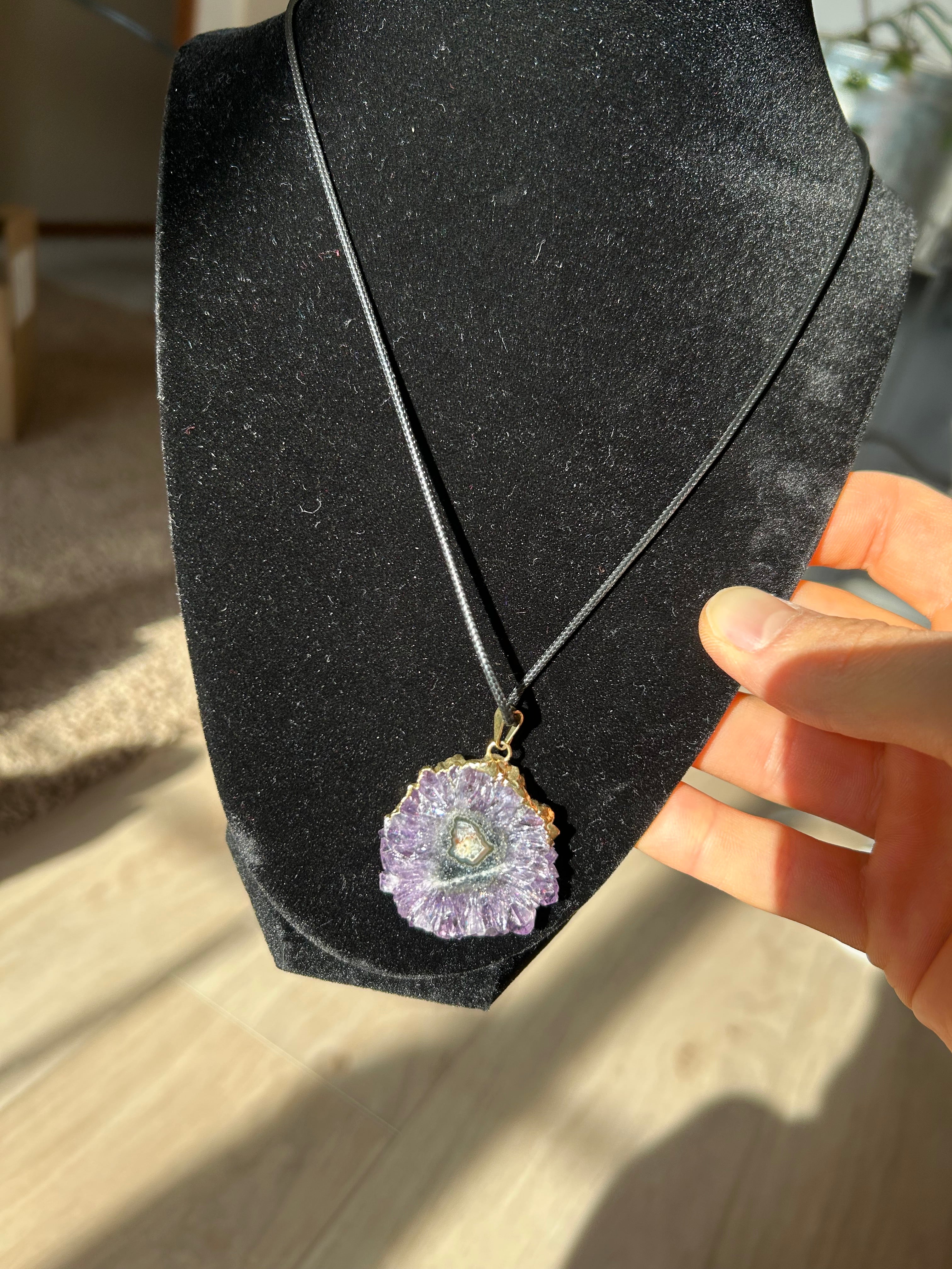 Uruguayan Amethyst Stalactite Slice Crystal Pendant with Necklace (5)