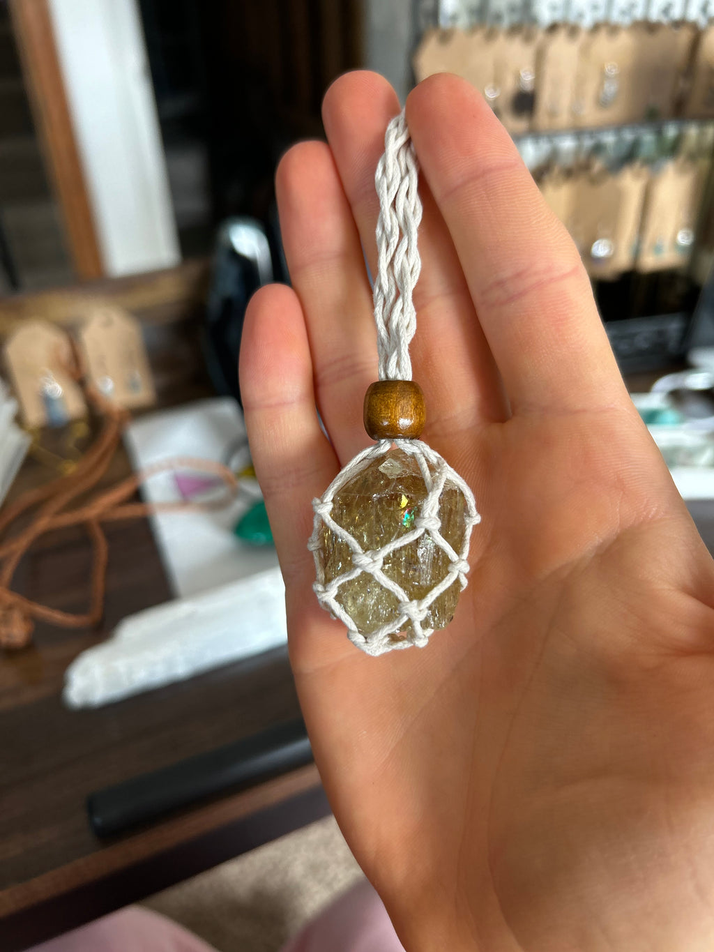 RAINBOW Golden Green Apatite Crystal Adjustable Necklace