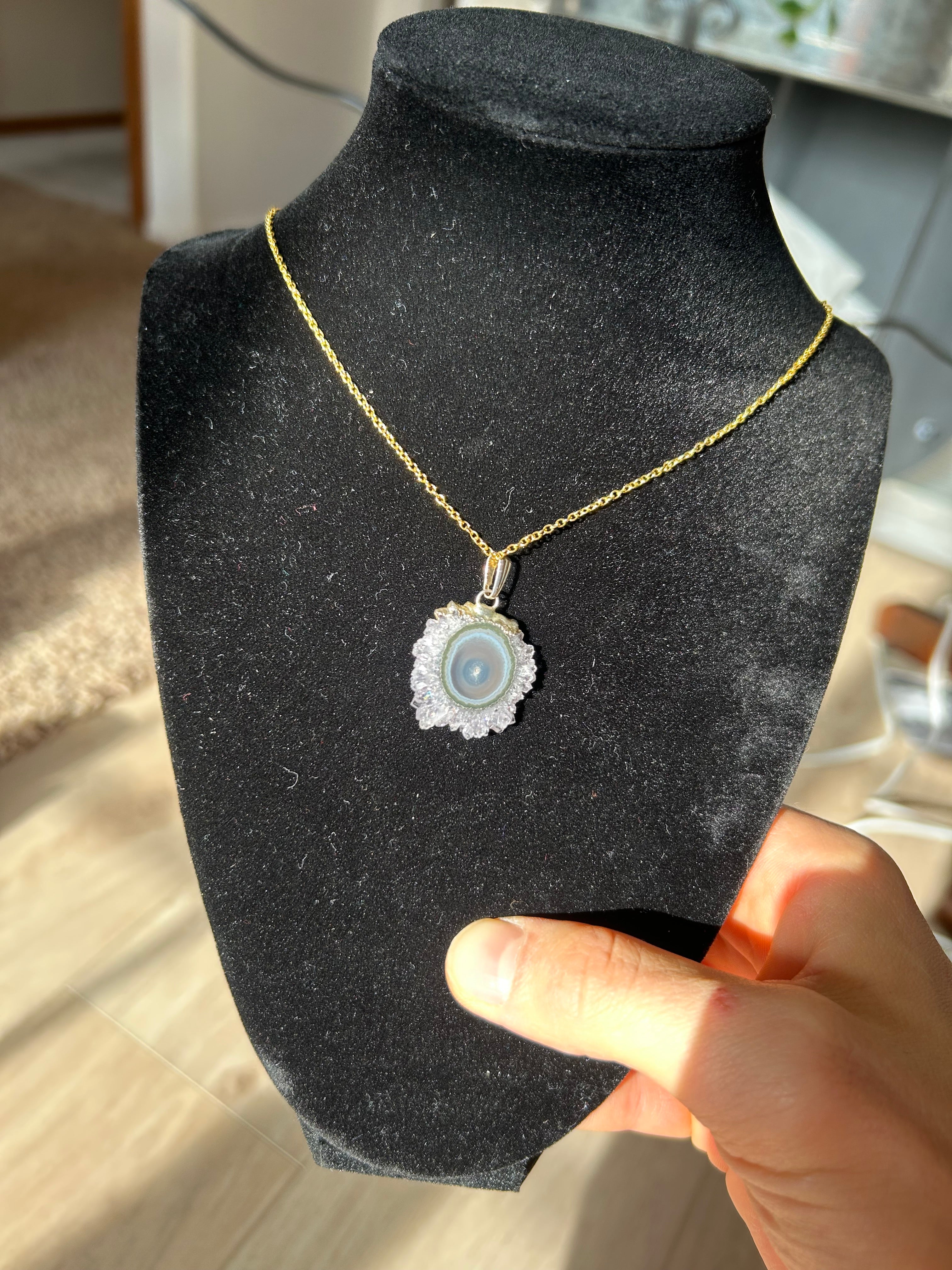 Uruguayan Amethyst Stalactite Slice Crystal Pendant with Necklace (4)