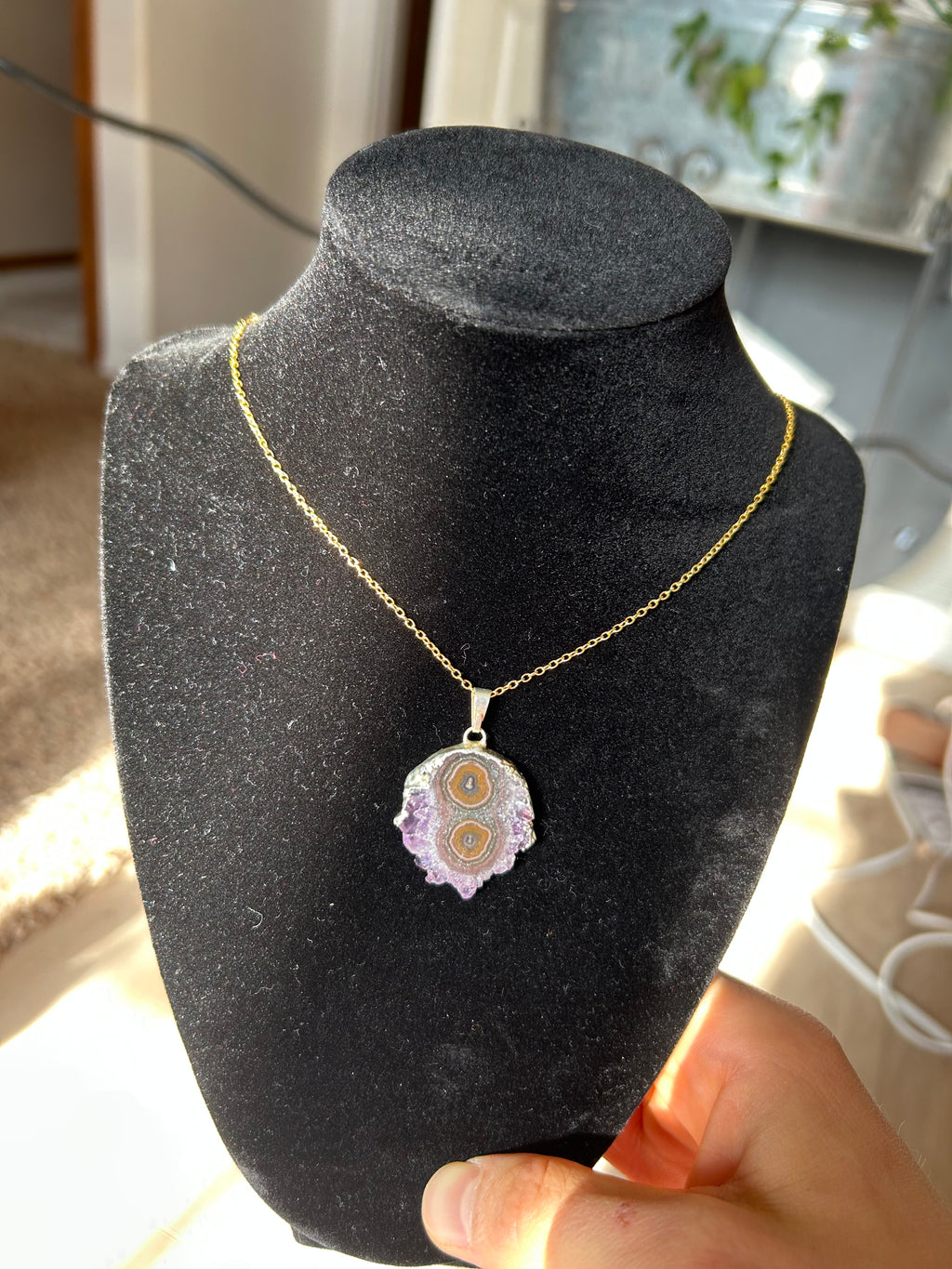 Uruguayan Amethyst Stalactite Slice Crystal Pendant with Necklace (2)