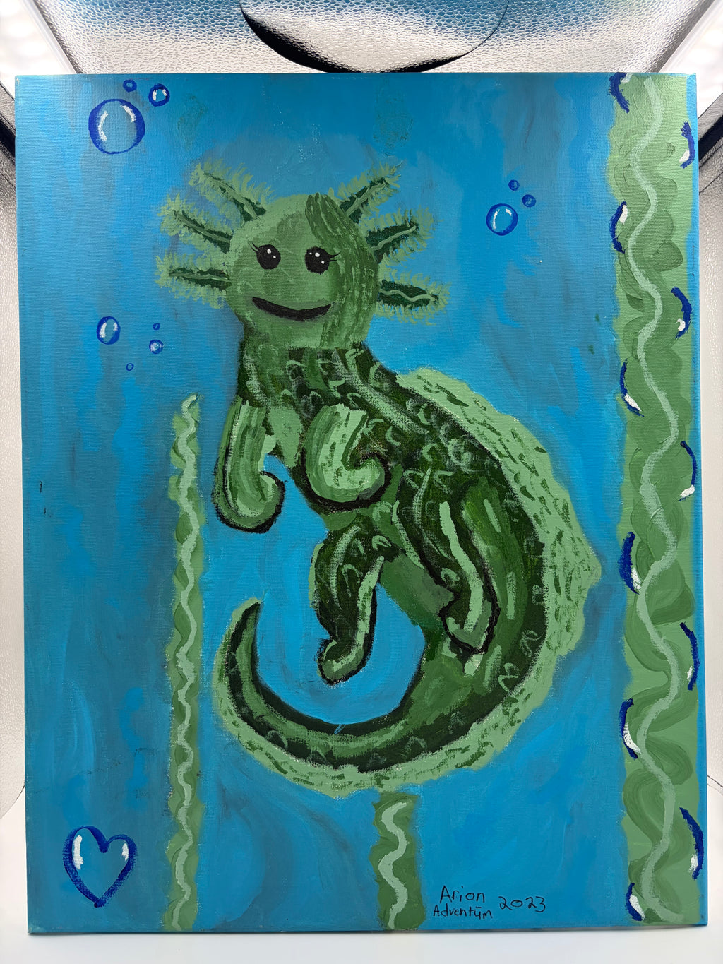 “Axolotl in Flow” Original Canvas Art By Arion