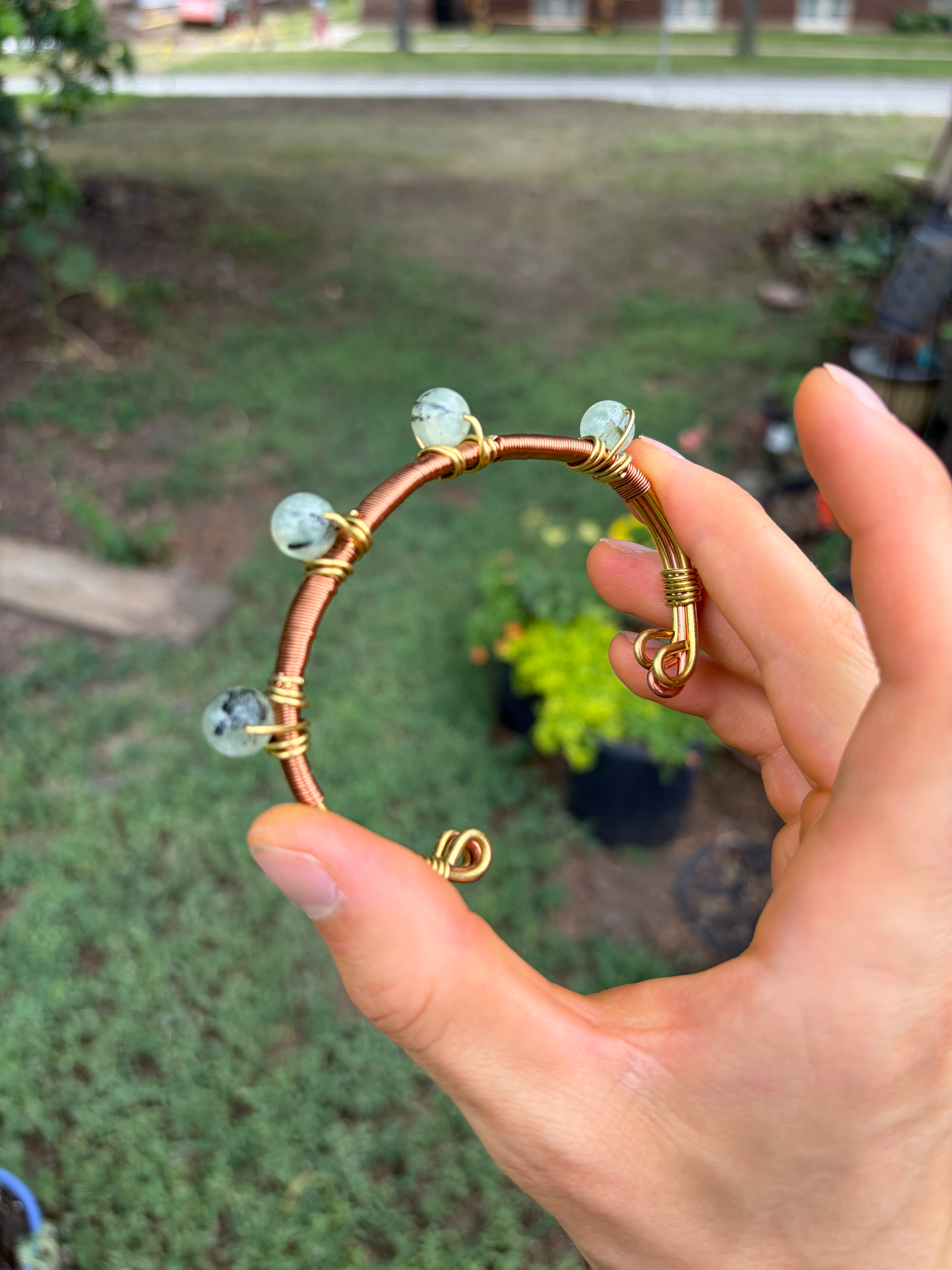 Hand-Made Prehnite Copper-Brass Bracelet