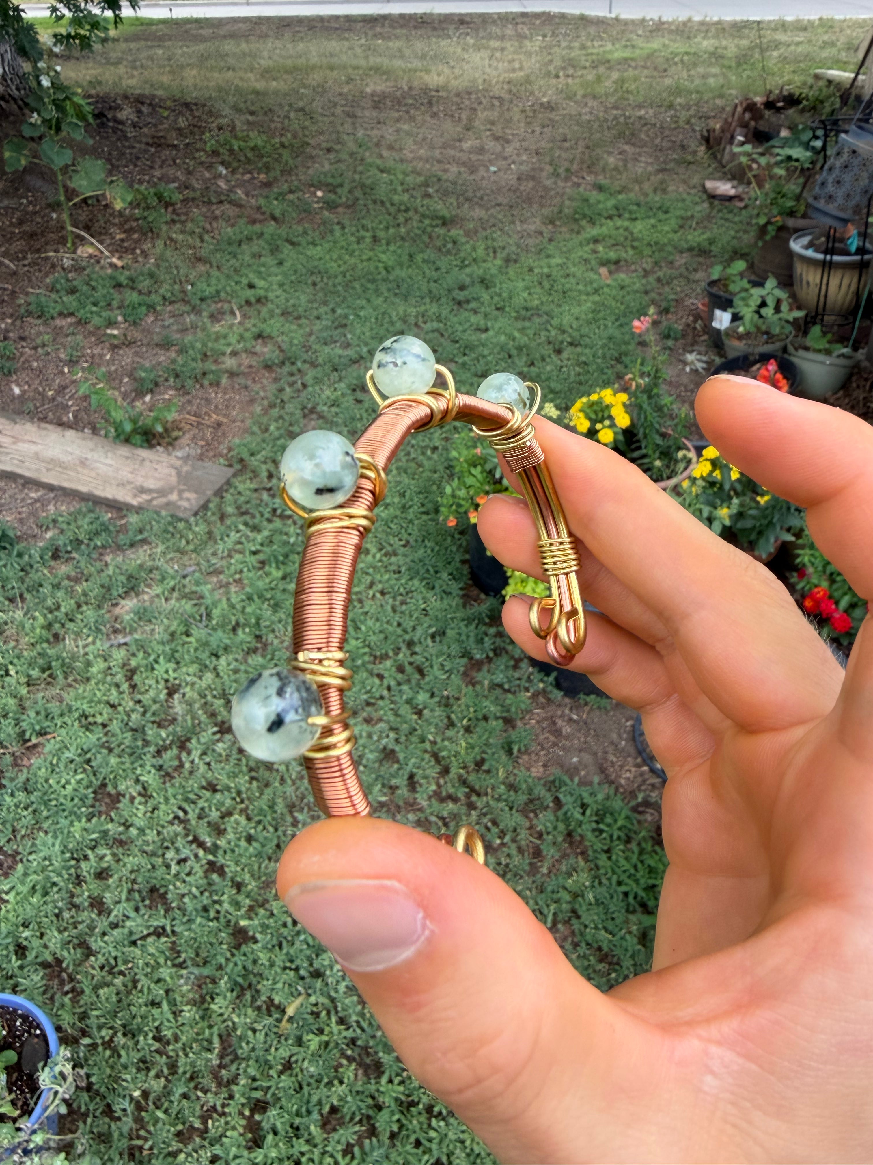 Hand-Made Prehnite Copper-Brass Bracelet