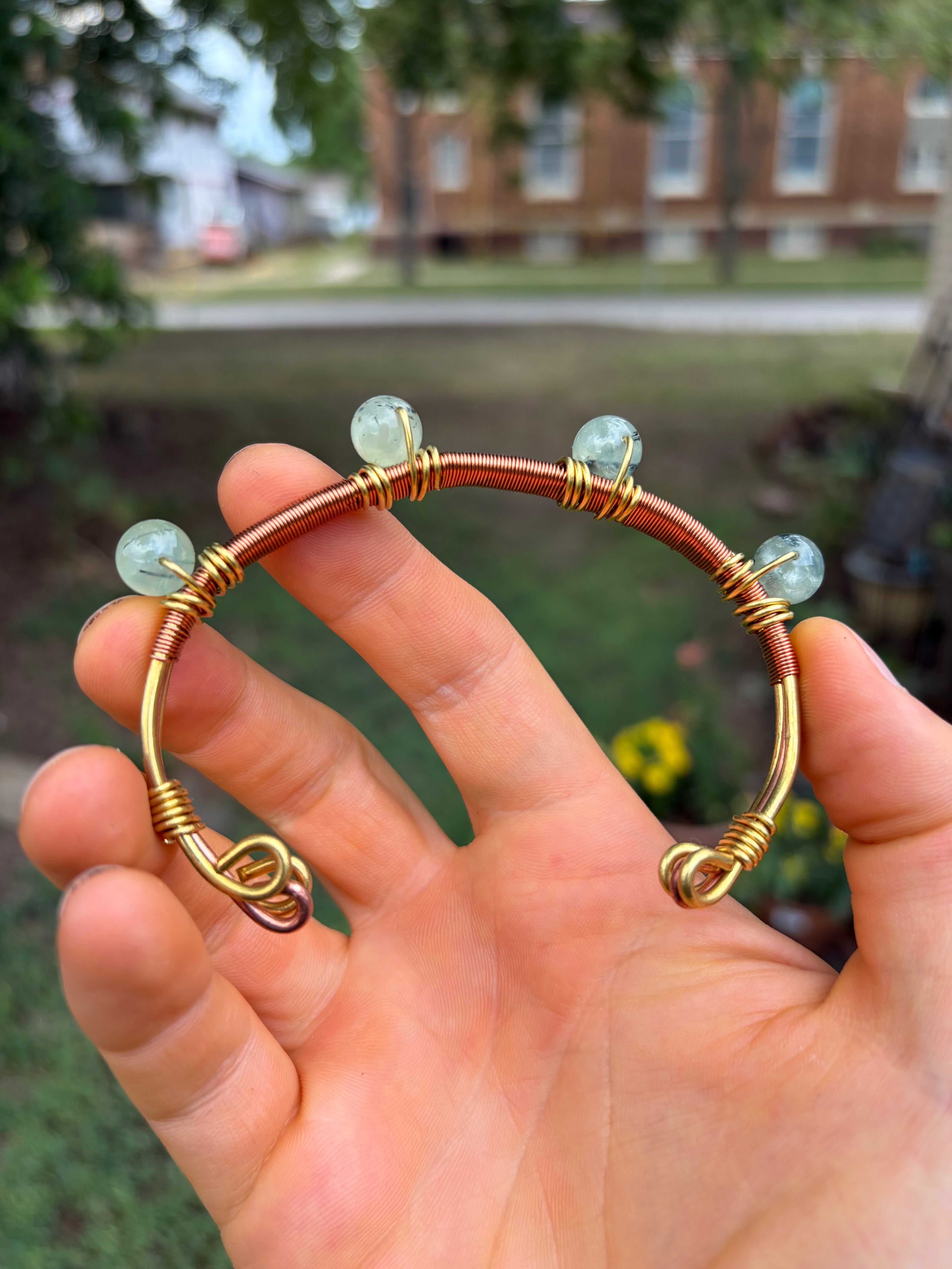 Hand-Made Prehnite Copper-Brass Bracelet