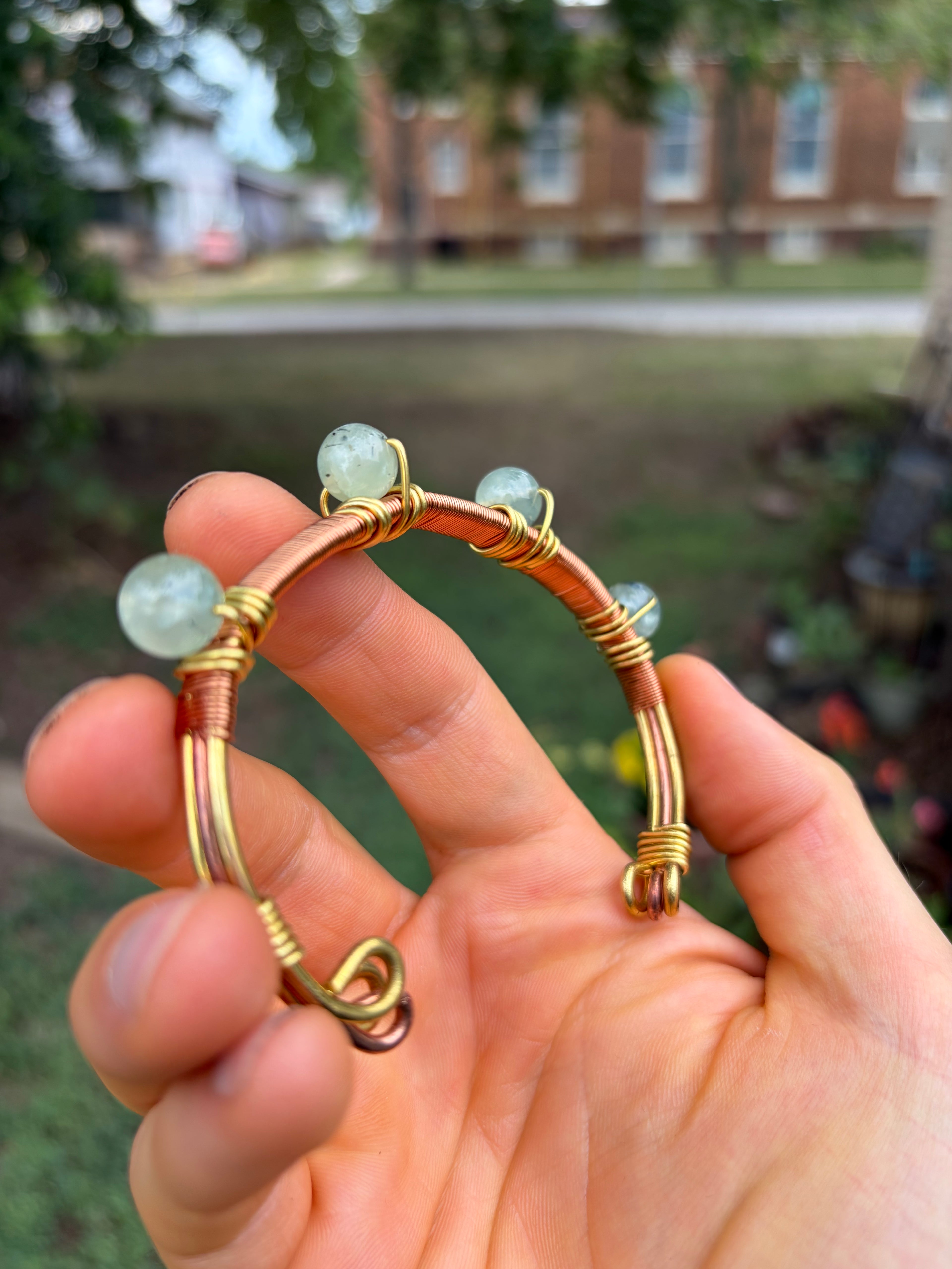 Hand-Made Prehnite Copper-Brass Bracelet