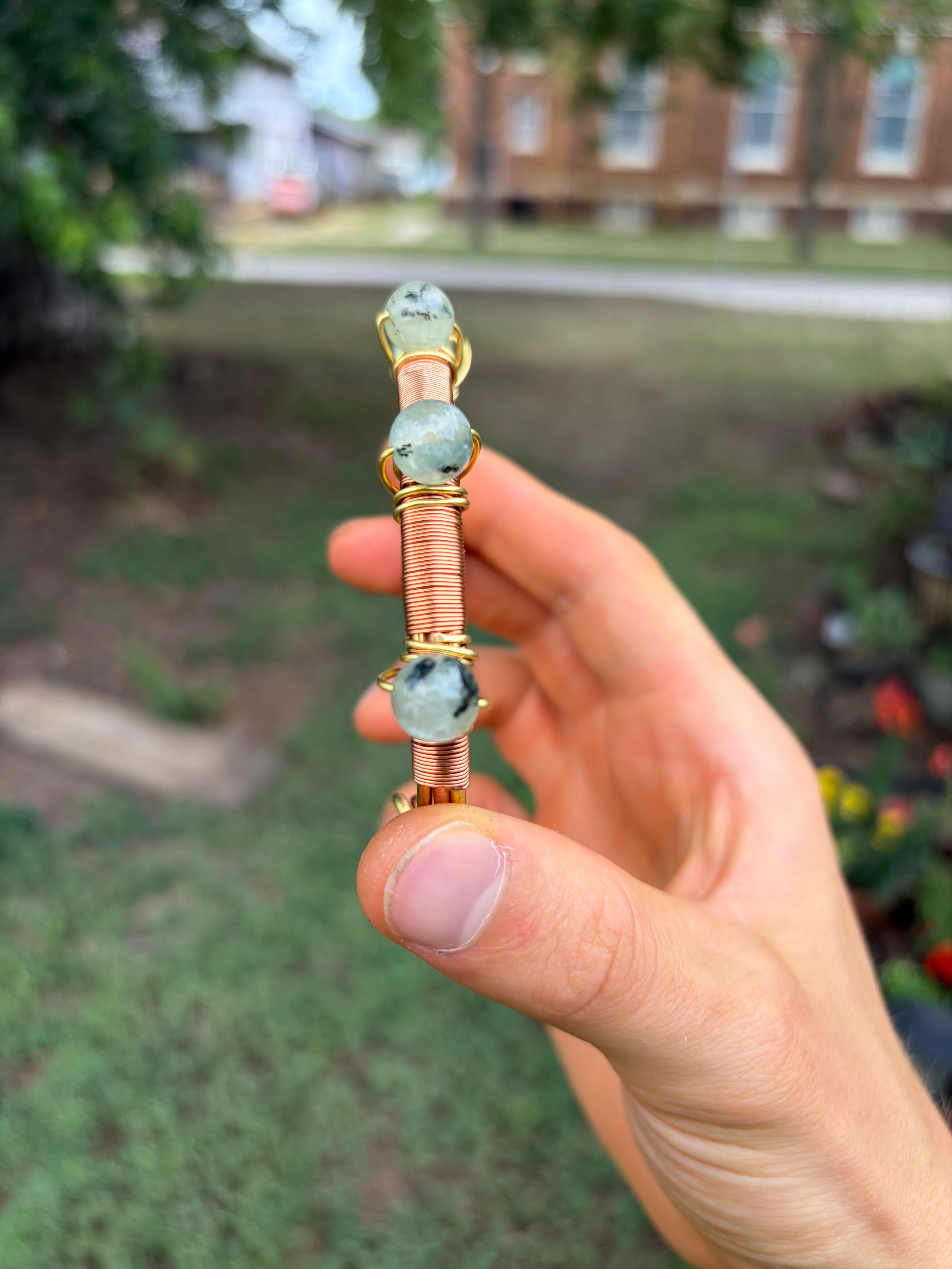 Hand-Made Prehnite Copper-Brass Bracelet