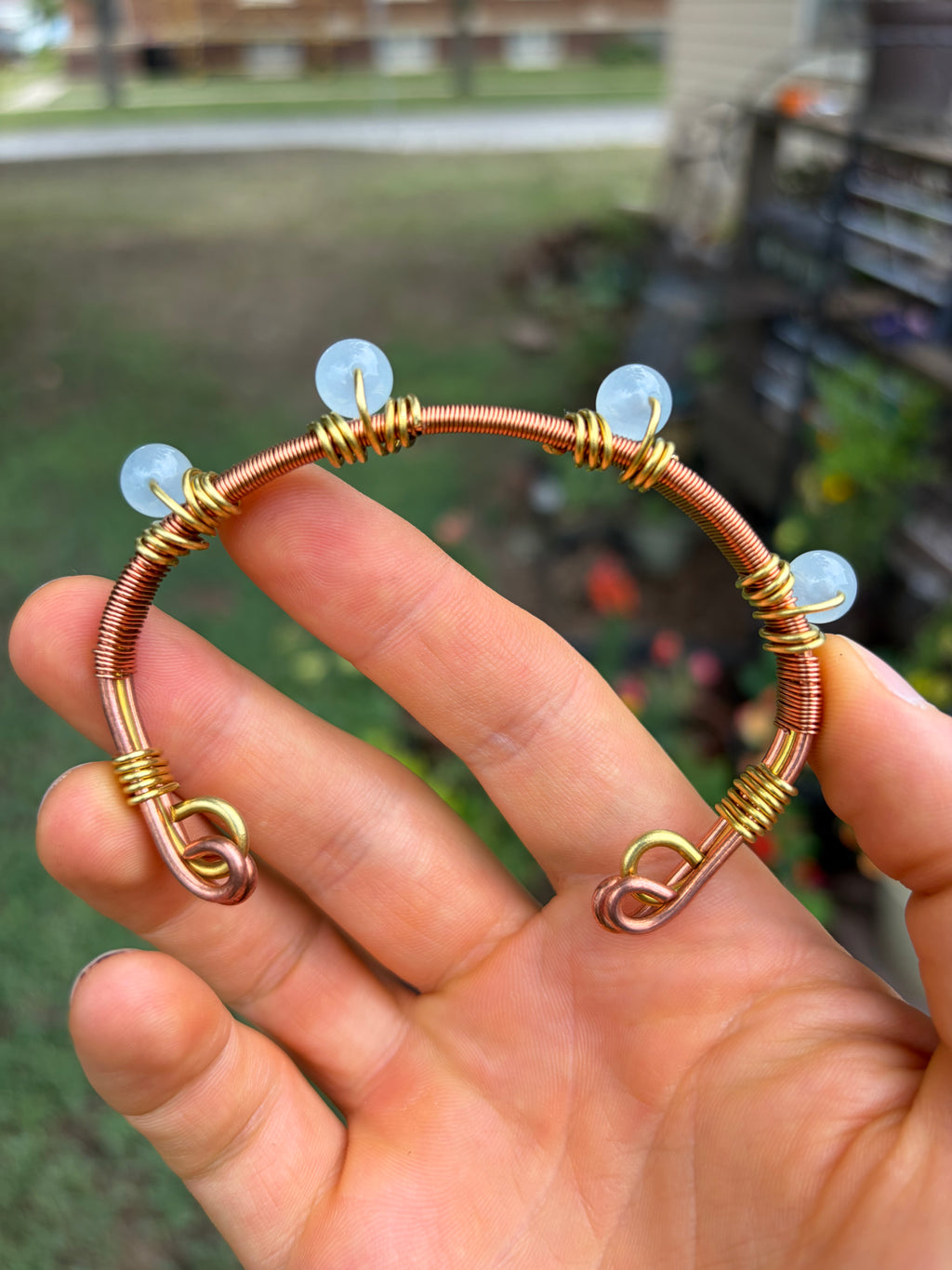 Hand-Made Aquamarine Copper-Brass Bracelet