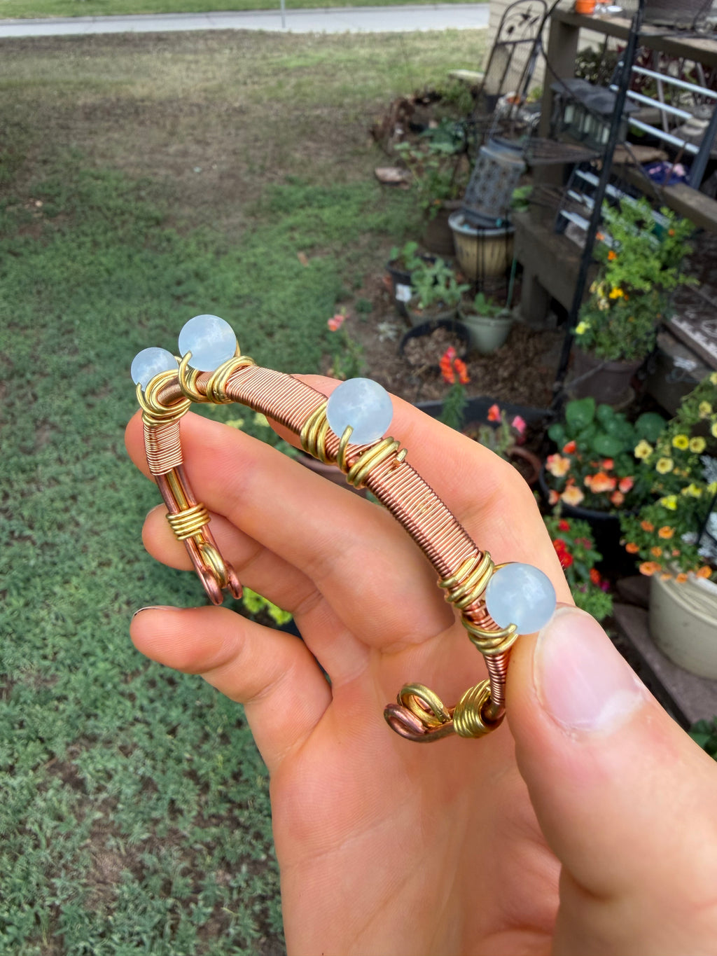 Hand-Made Aquamarine Copper-Brass Bracelet
