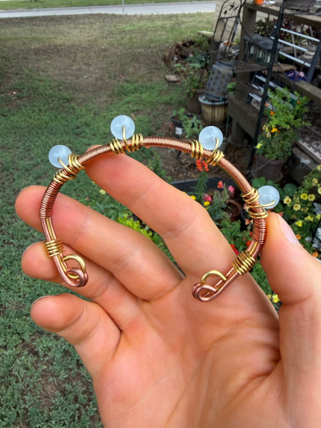 Hand-Made Aquamarine Copper-Brass Bracelet