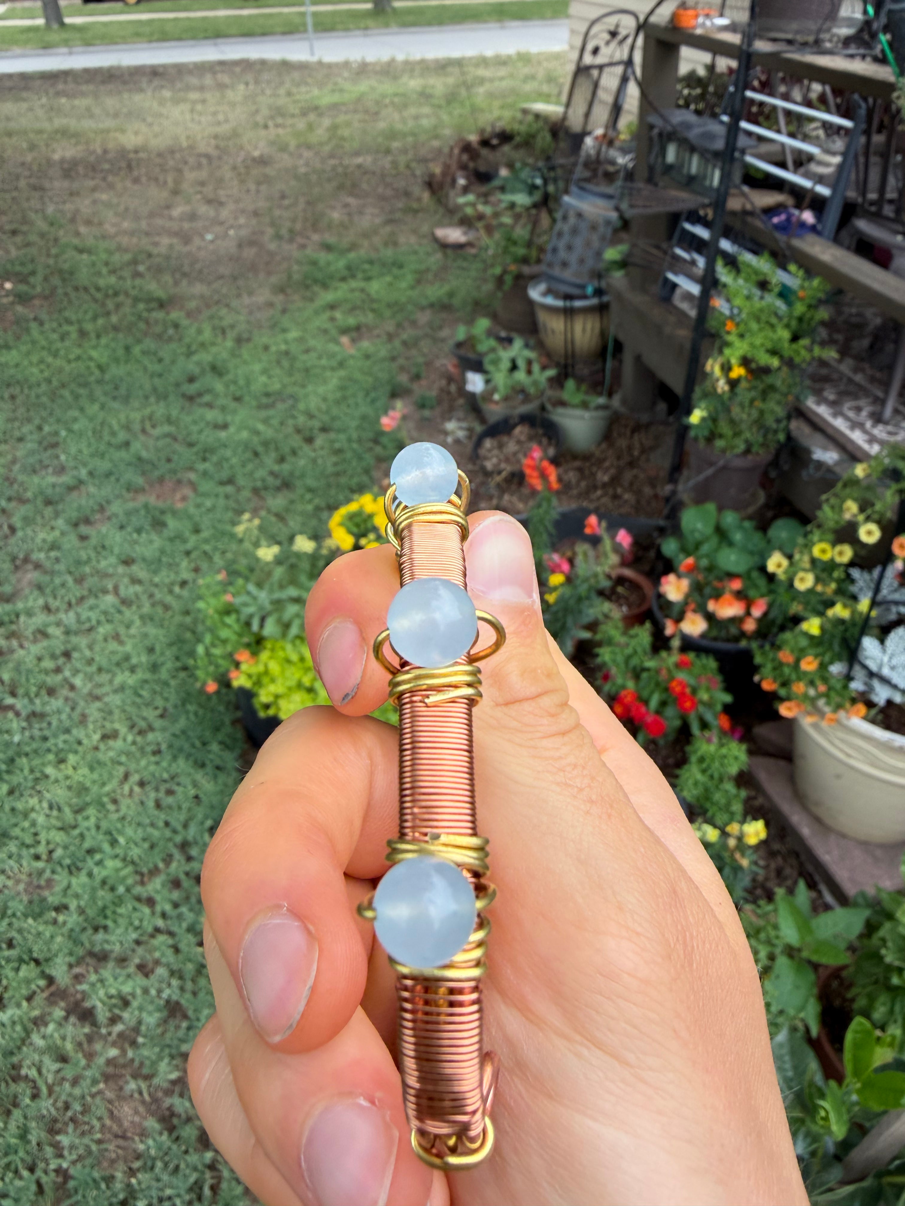 Hand-Made Aquamarine Copper-Brass Bracelet