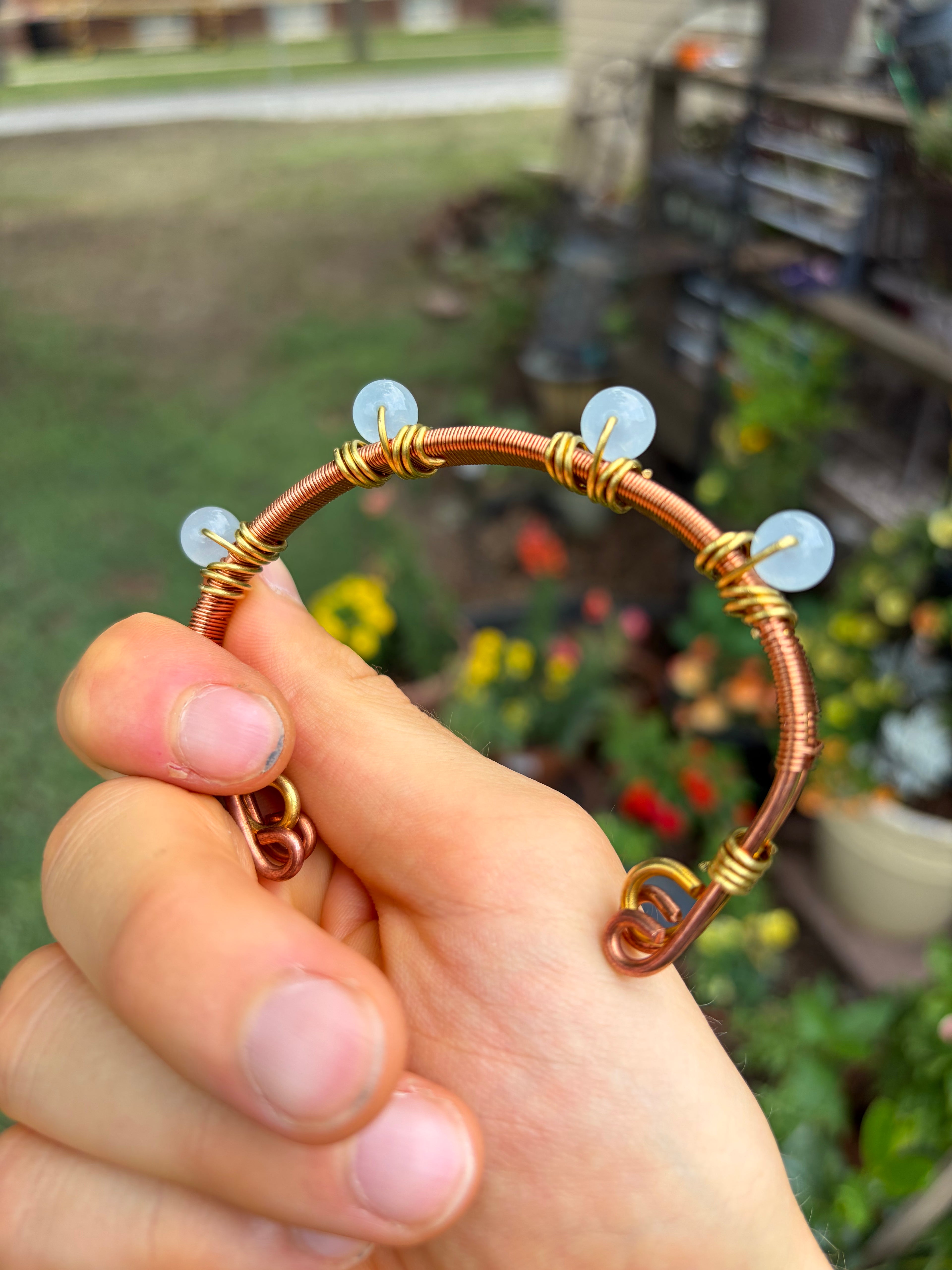 Hand-Made Aquamarine Copper-Brass Bracelet