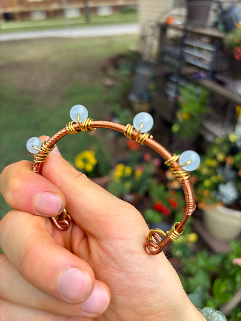 Hand-Made Aquamarine Copper-Brass Bracelet
