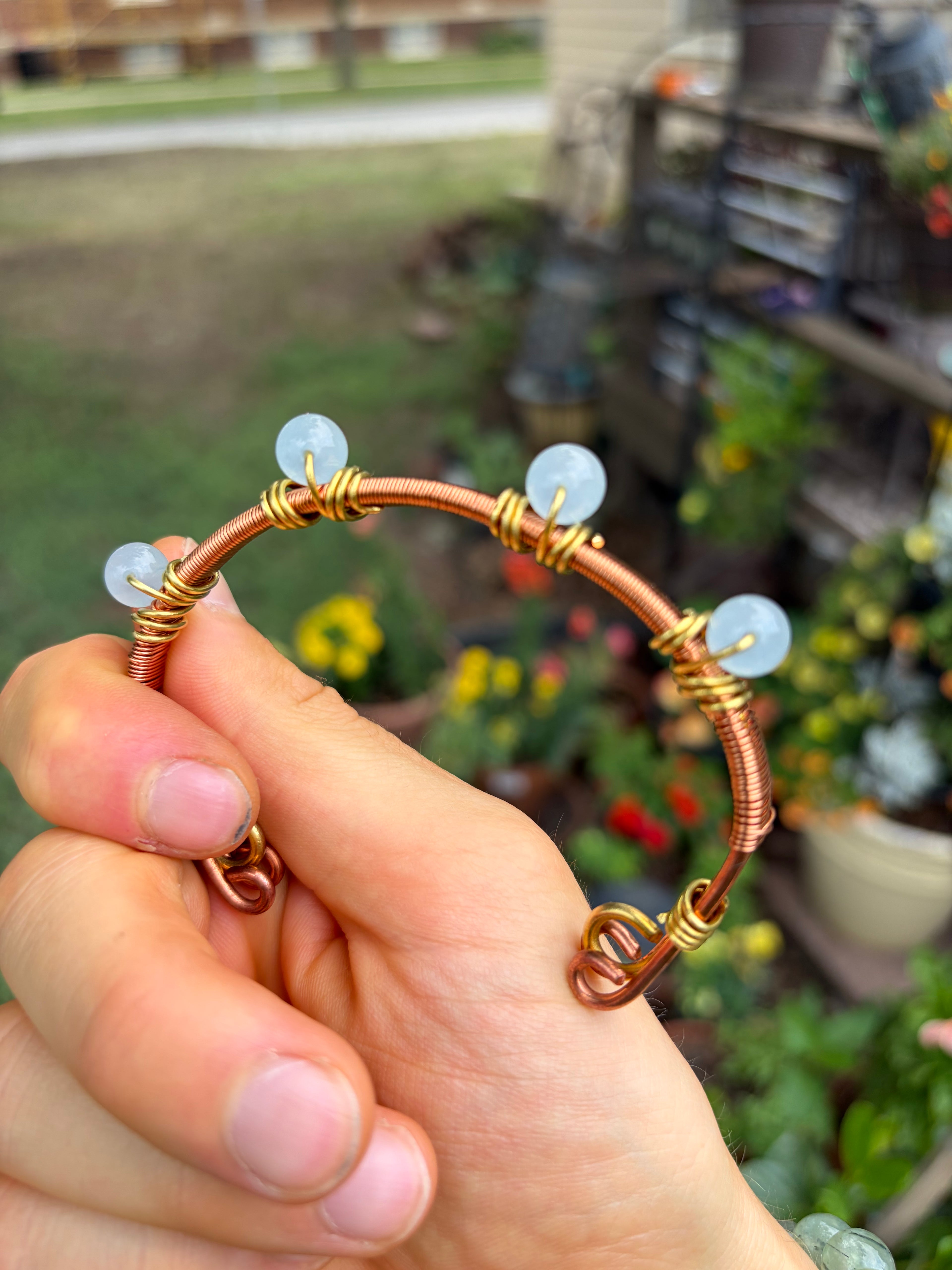 Hand-Made Aquamarine Copper-Brass Bracelet