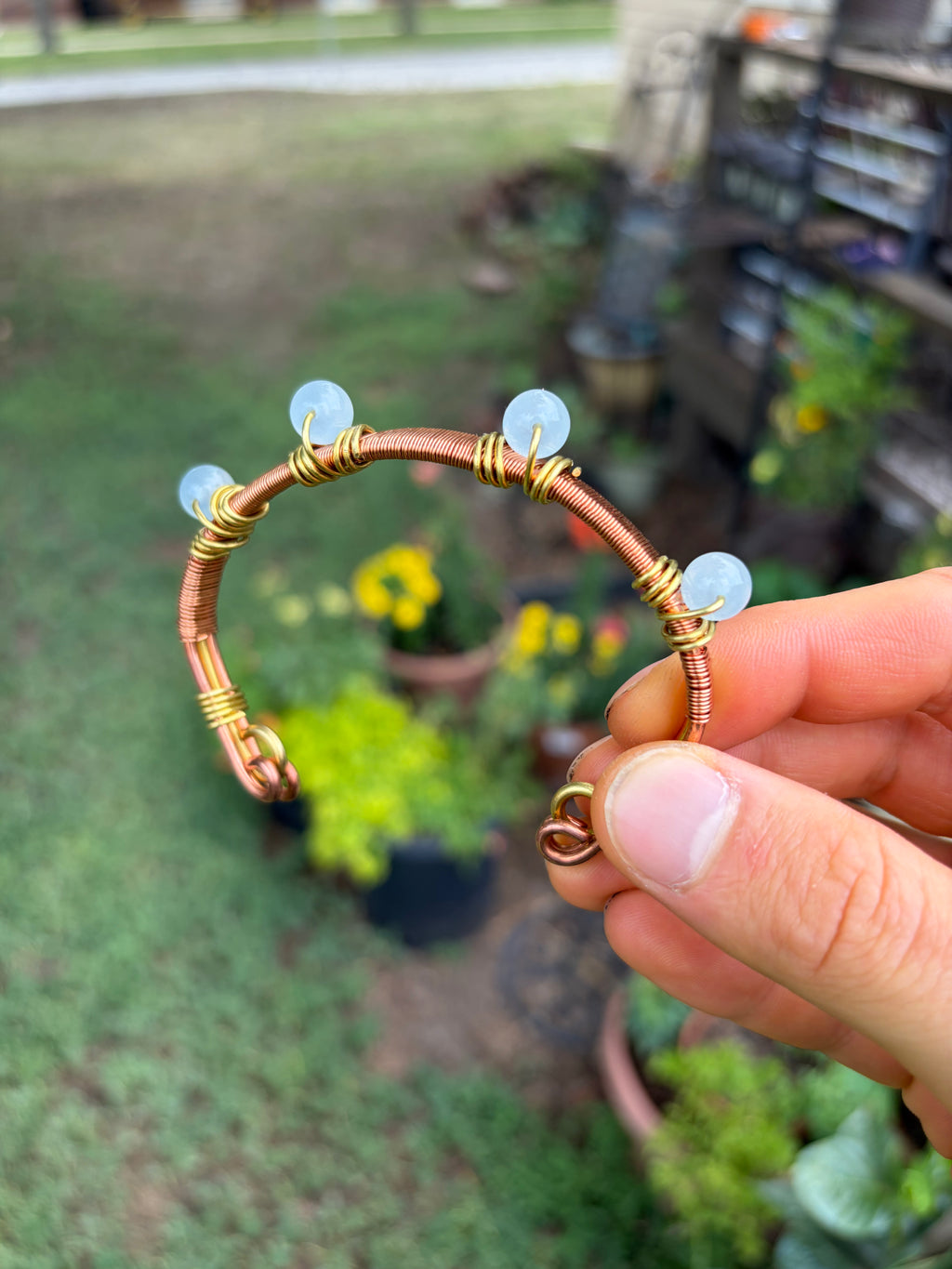 Hand-Made Aquamarine Copper-Brass Bracelet