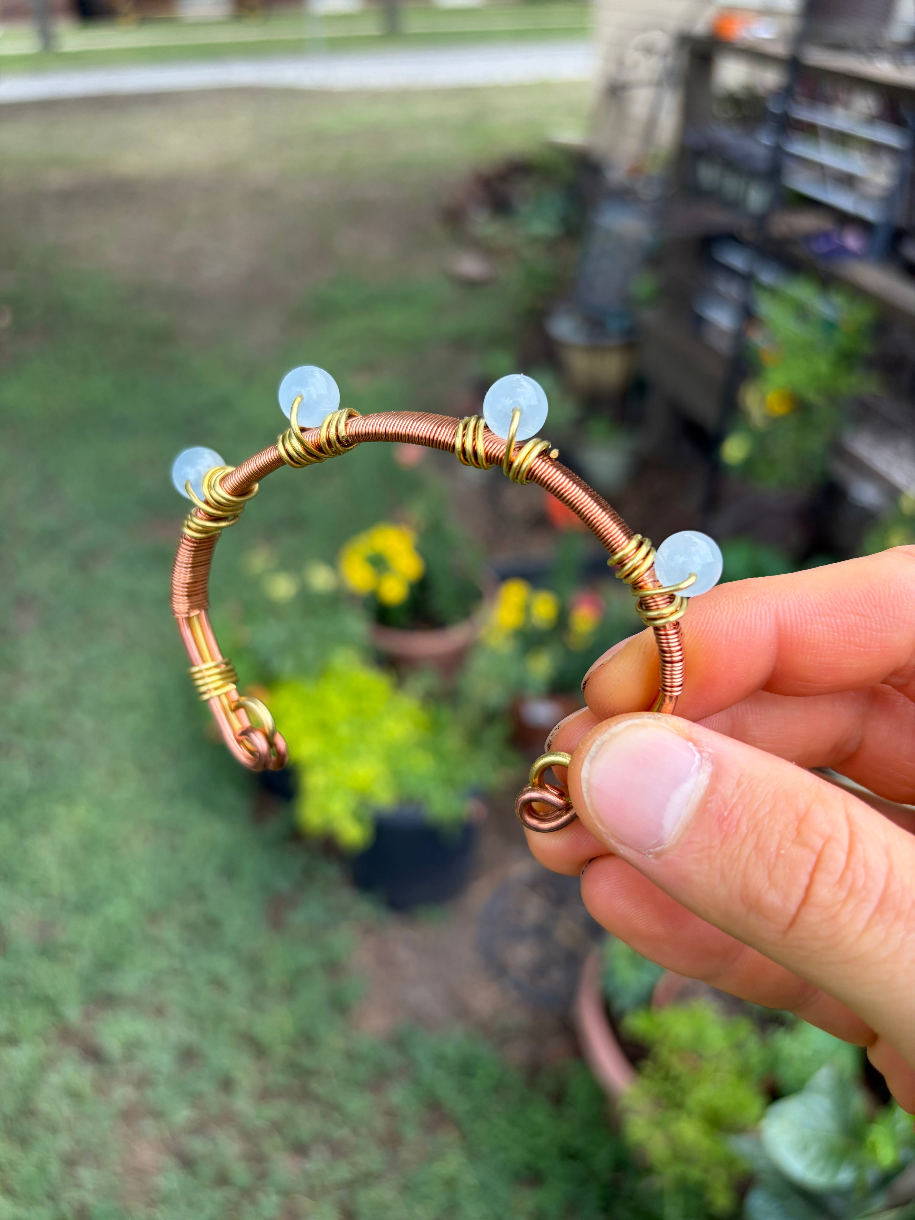 Hand-Made Aquamarine Copper-Brass Bracelet