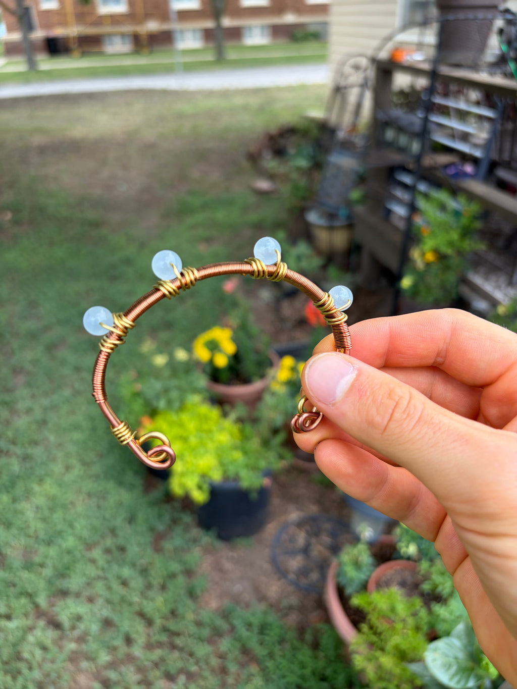 Hand-Made Aquamarine Copper-Brass Bracelet